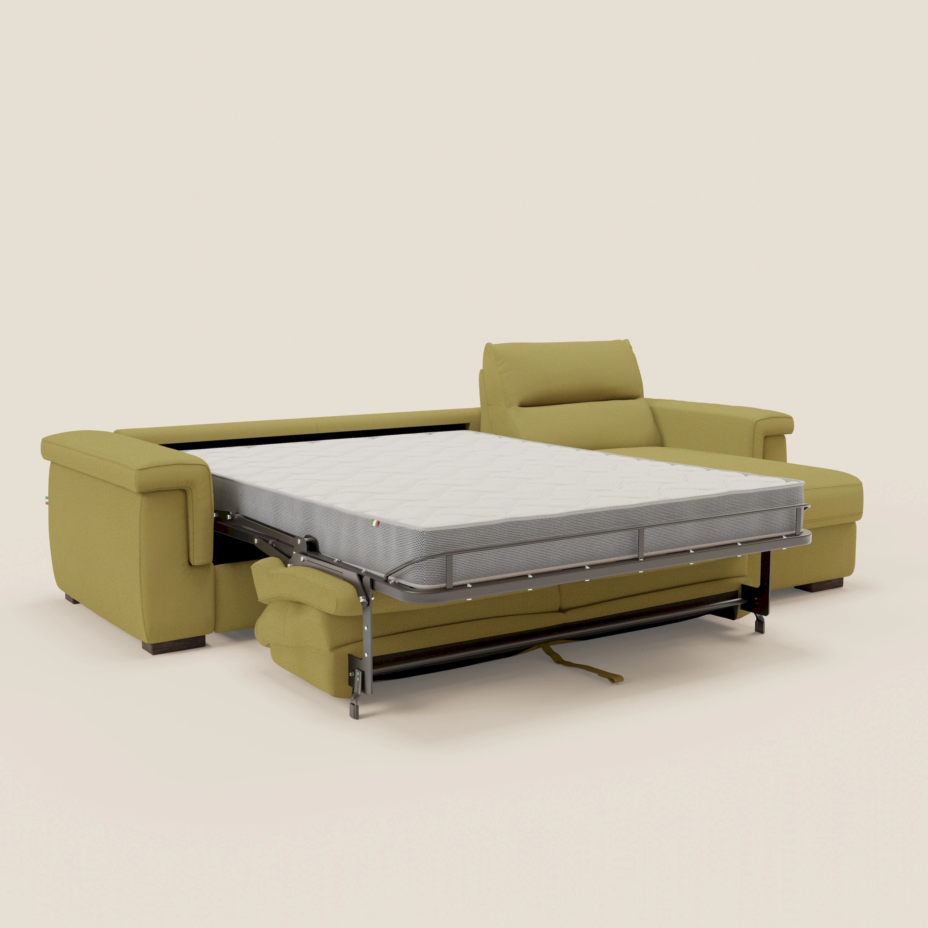 Magnolia divano letto angolare con Penisola Contenitore - Materasso H18 cm in tessuto smacchiabile T05 giallo