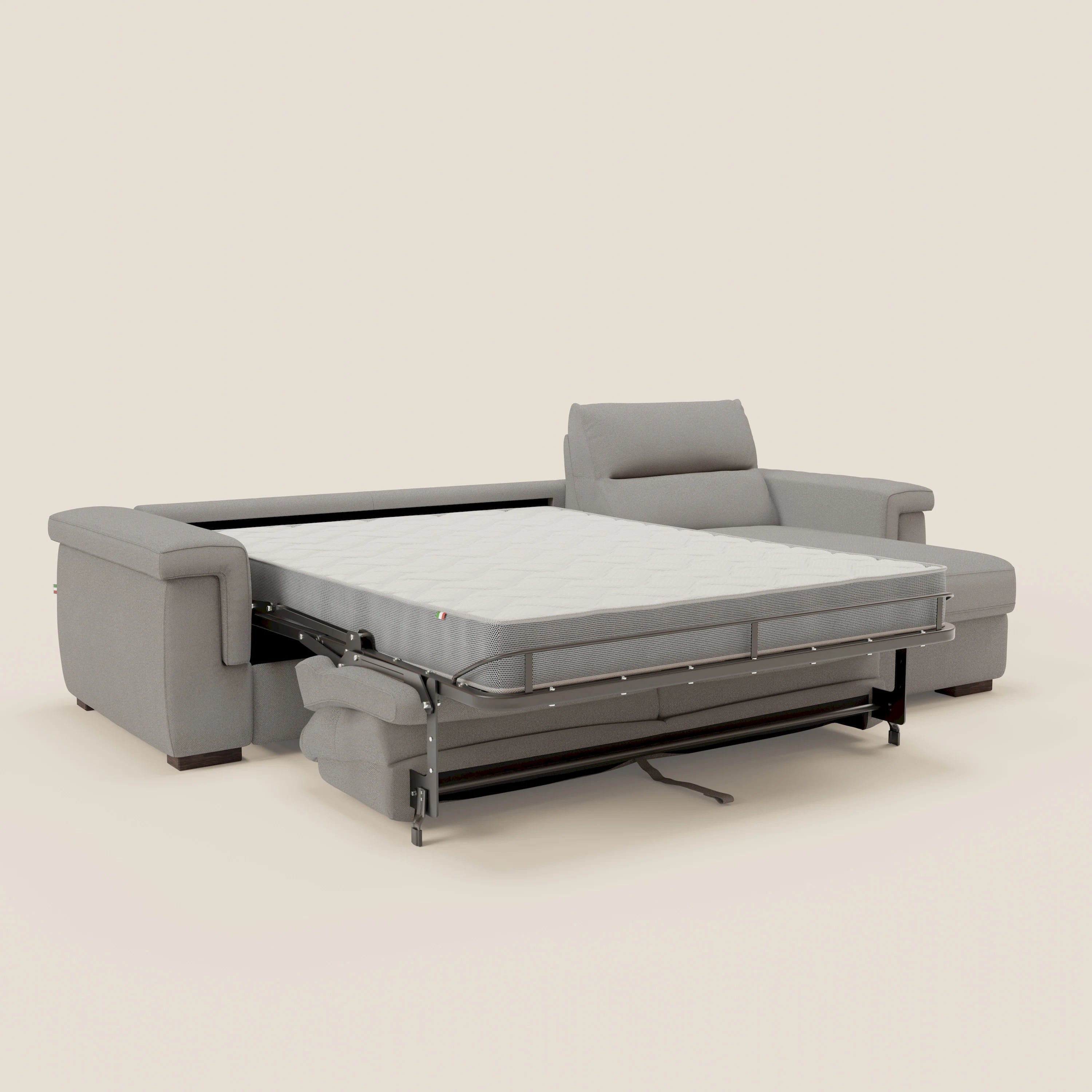 Magnolia divano letto angolare con Penisola Contenitore - Materasso H18 cm in tessuto smacchiabile T05 grigio