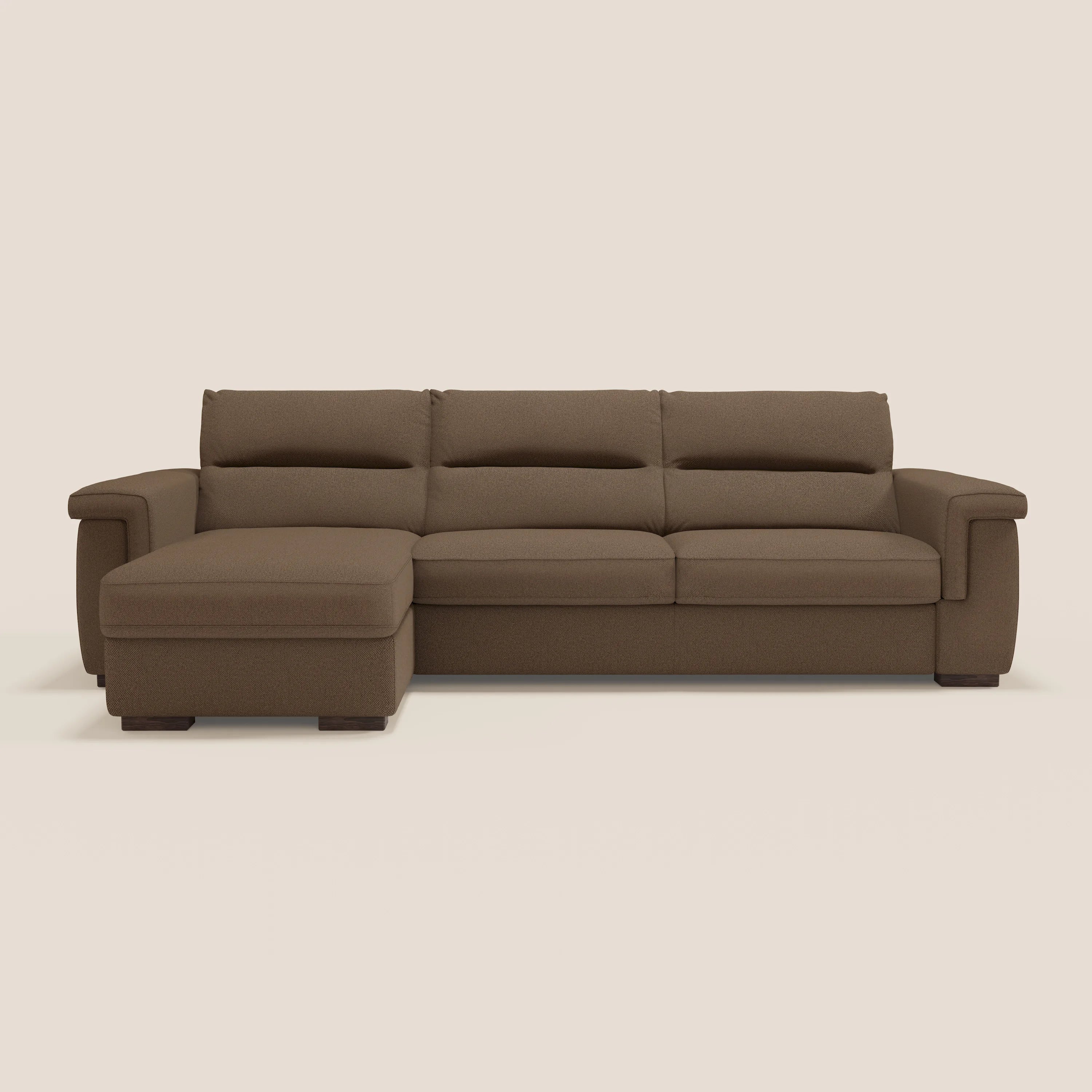 Magnolia divano letto angolare con Penisola Contenitore - Materasso H18 cm in tessuto smacchiabile T05 marrone