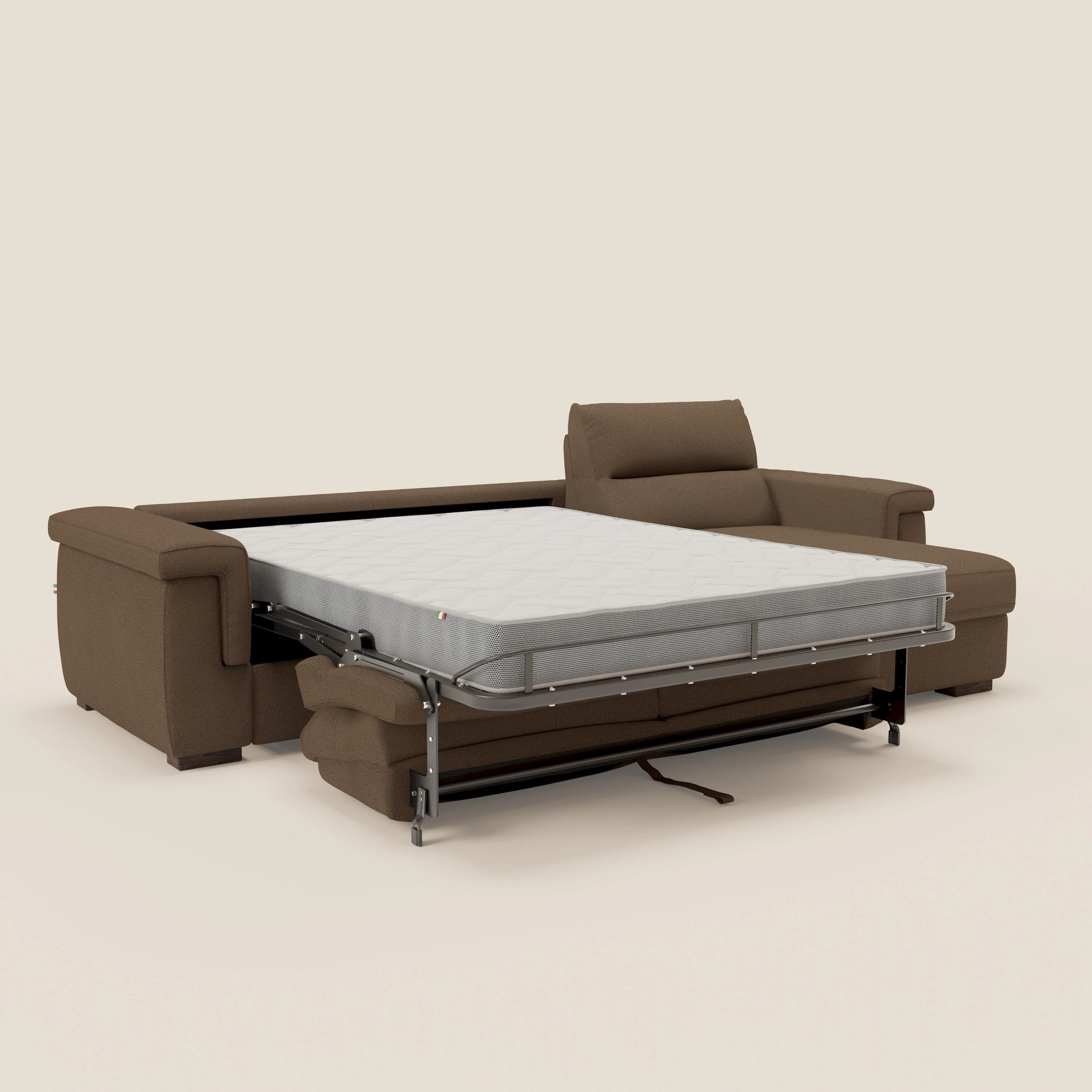 Magnolia divano letto angolare con Penisola Contenitore - Materasso H18 cm in tessuto smacchiabile T05 marrone
