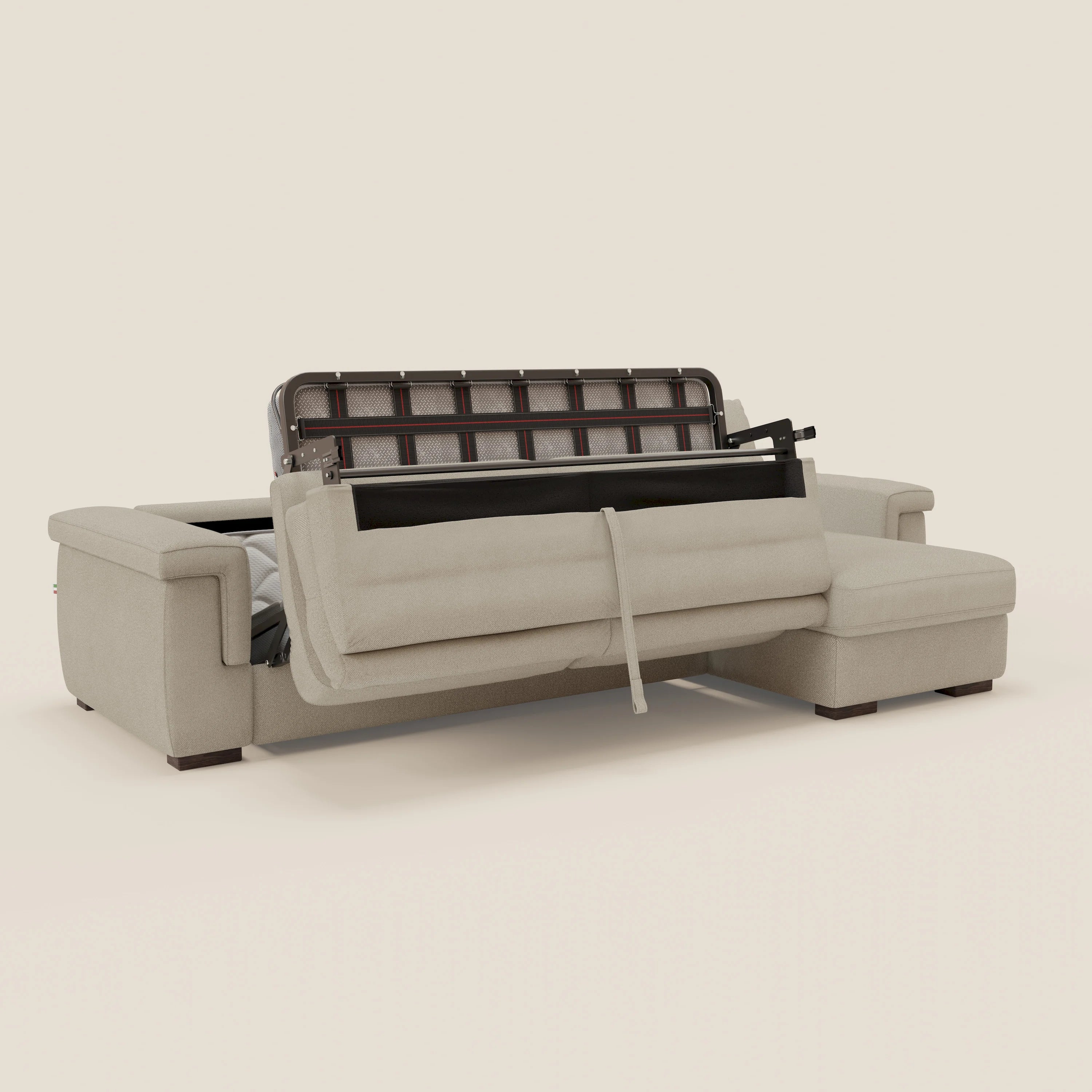 Magnolia divano letto angolare con Penisola Contenitore - Materasso H18 cm in tessuto smacchiabile T05 panna