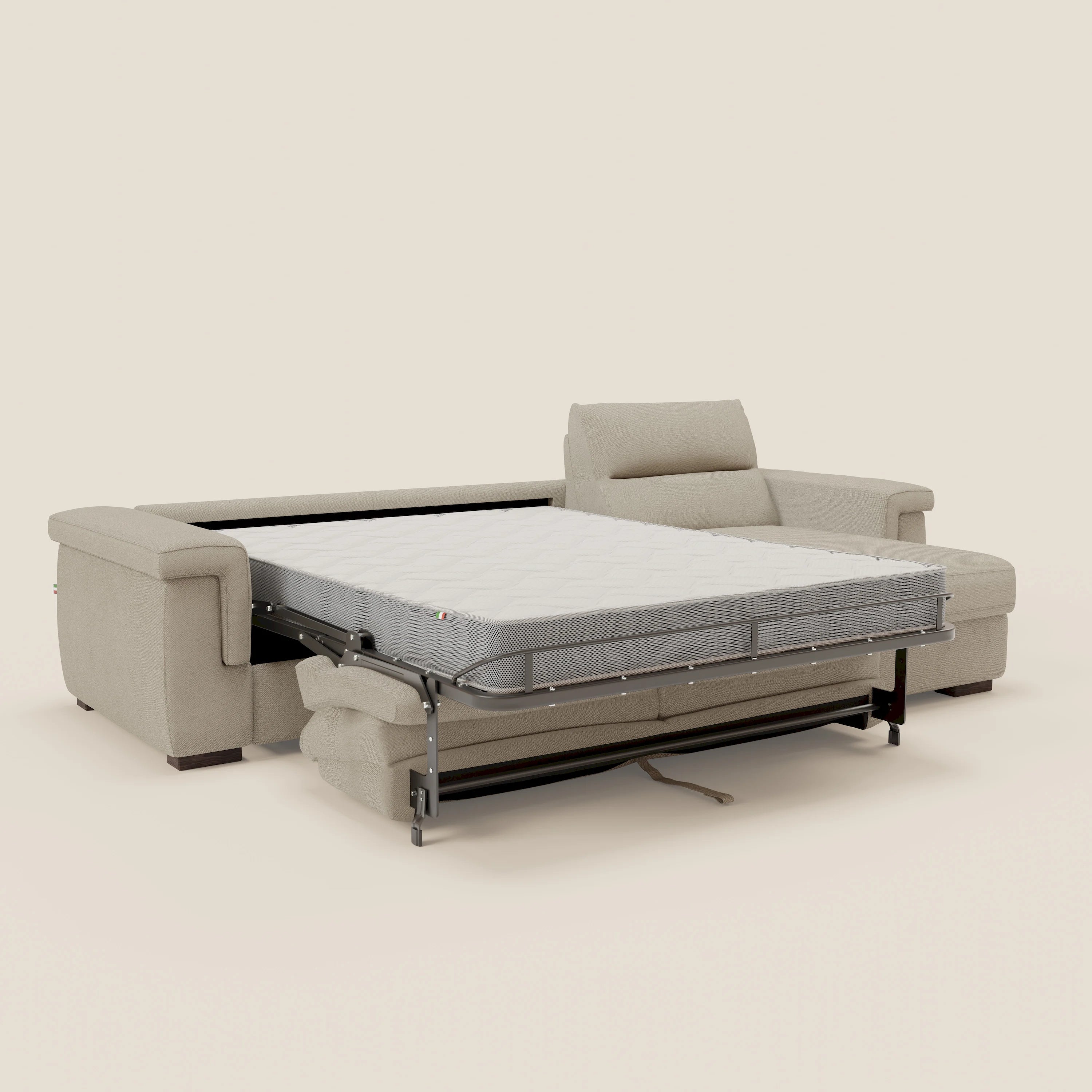 Magnolia divano letto angolare con Penisola Contenitore - Materasso H18 cm in tessuto smacchiabile T05 panna
