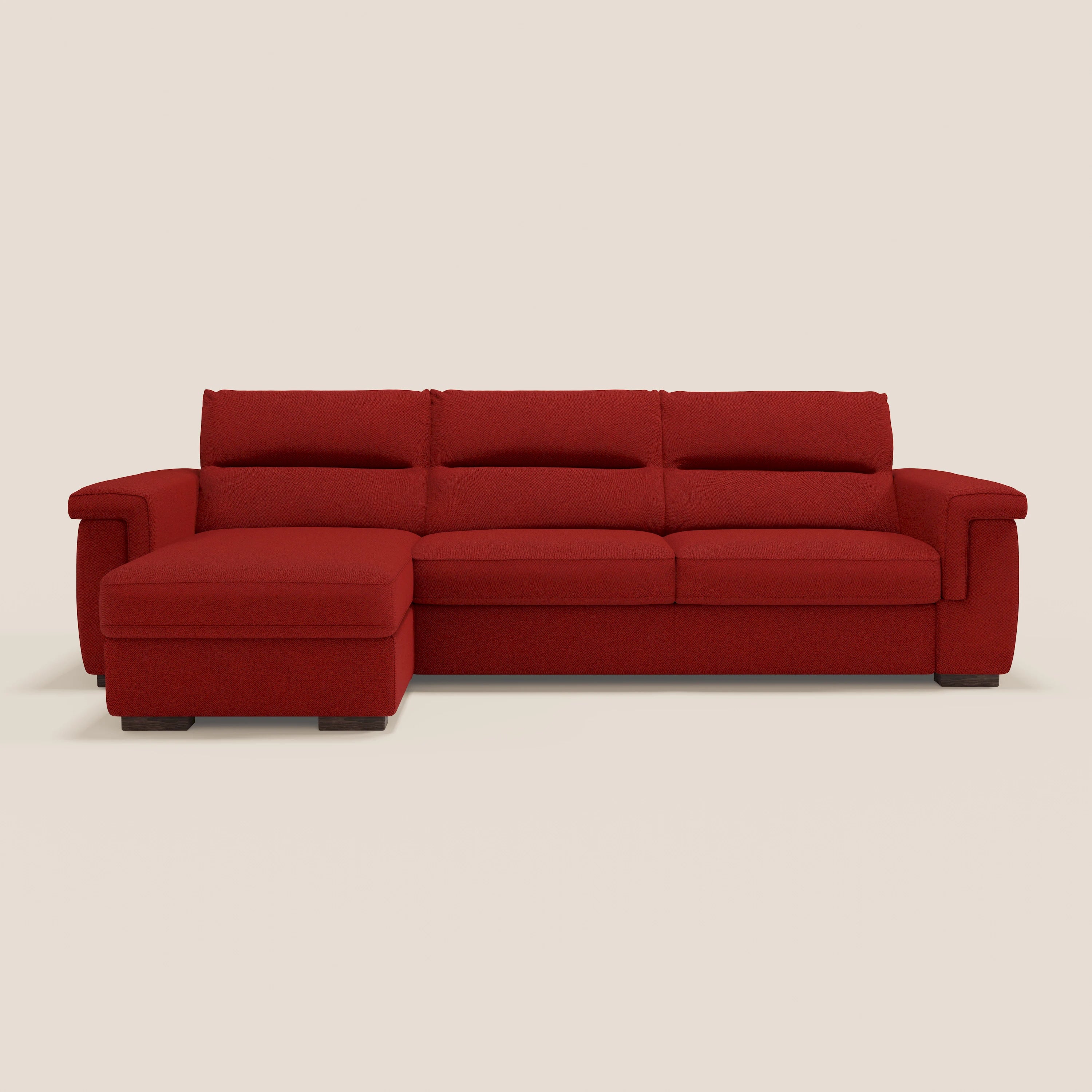 Magnolia divano letto angolare con Penisola Contenitore - Materasso H18 cm in tessuto smacchiabile T05 rosso