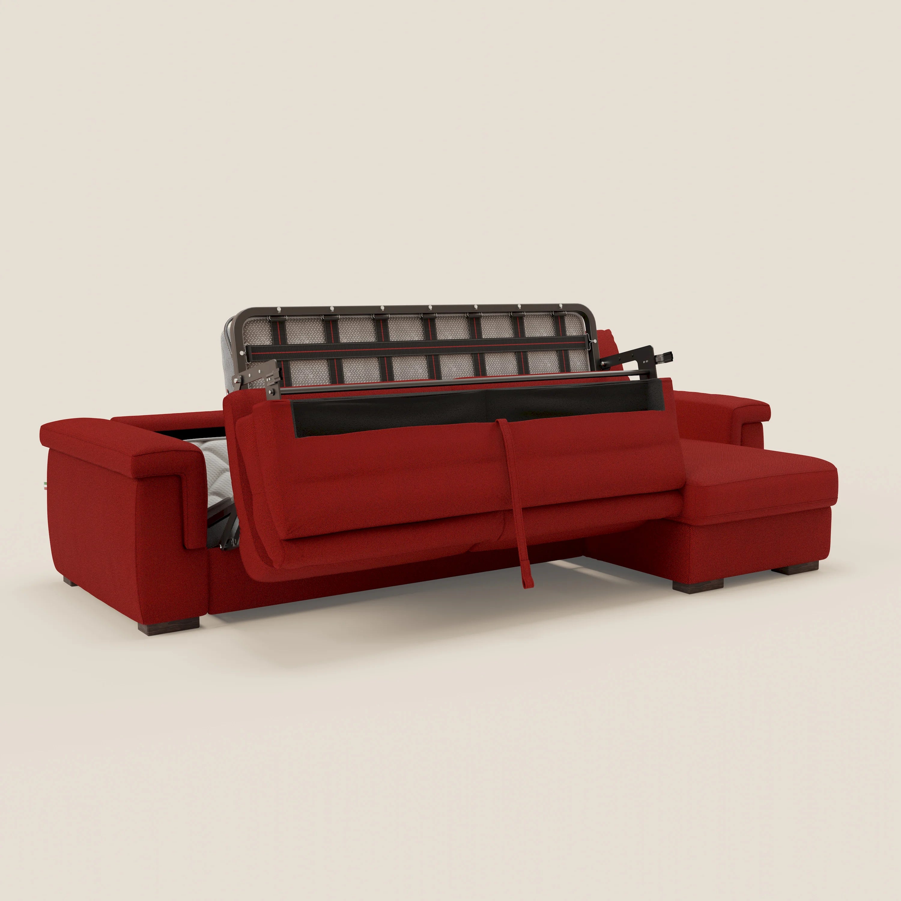 Magnolia divano letto angolare con Penisola Contenitore - Materasso H18 cm in tessuto smacchiabile T05 rosso