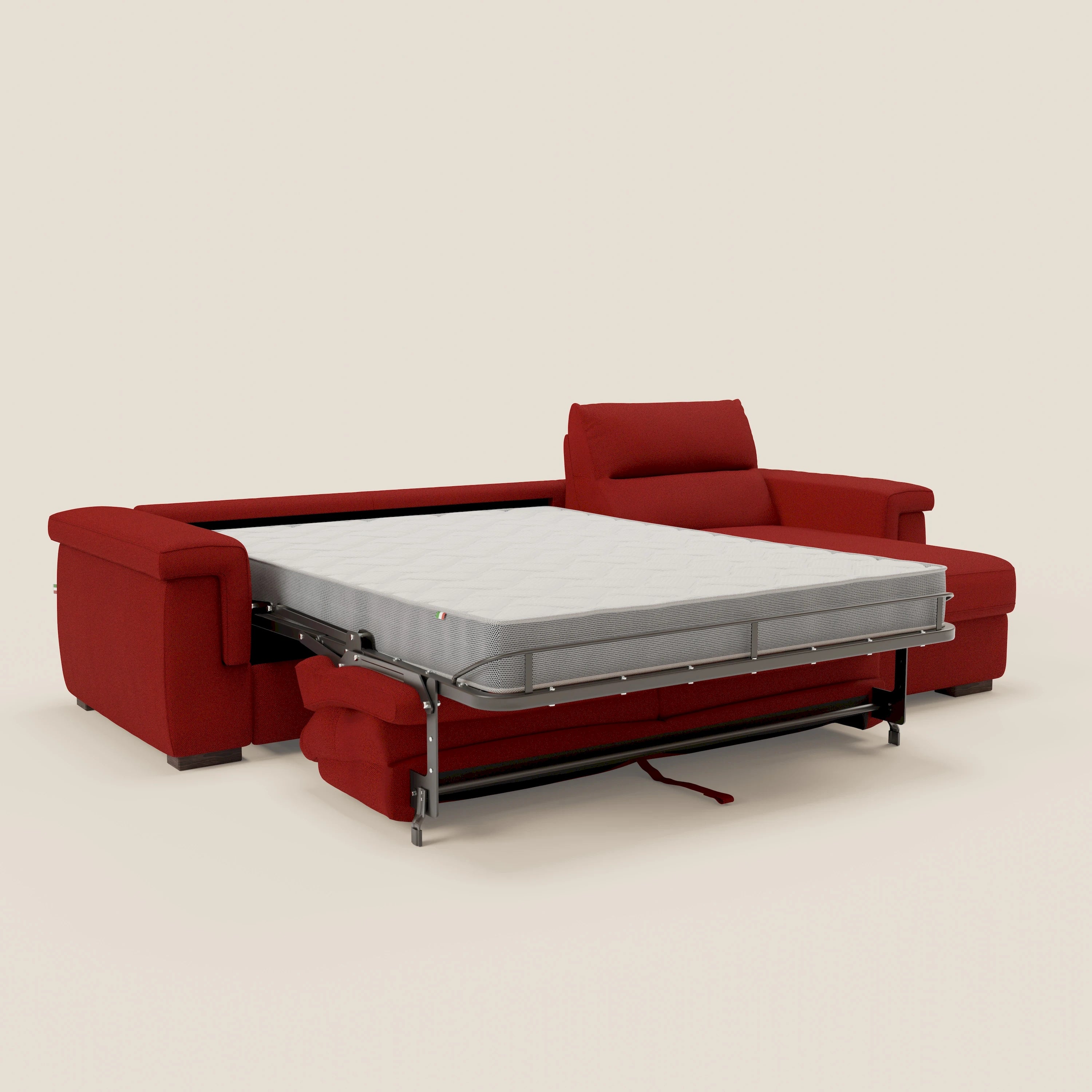 Magnolia divano letto angolare con Penisola Contenitore - Materasso H18 cm in tessuto smacchiabile T05 rosso