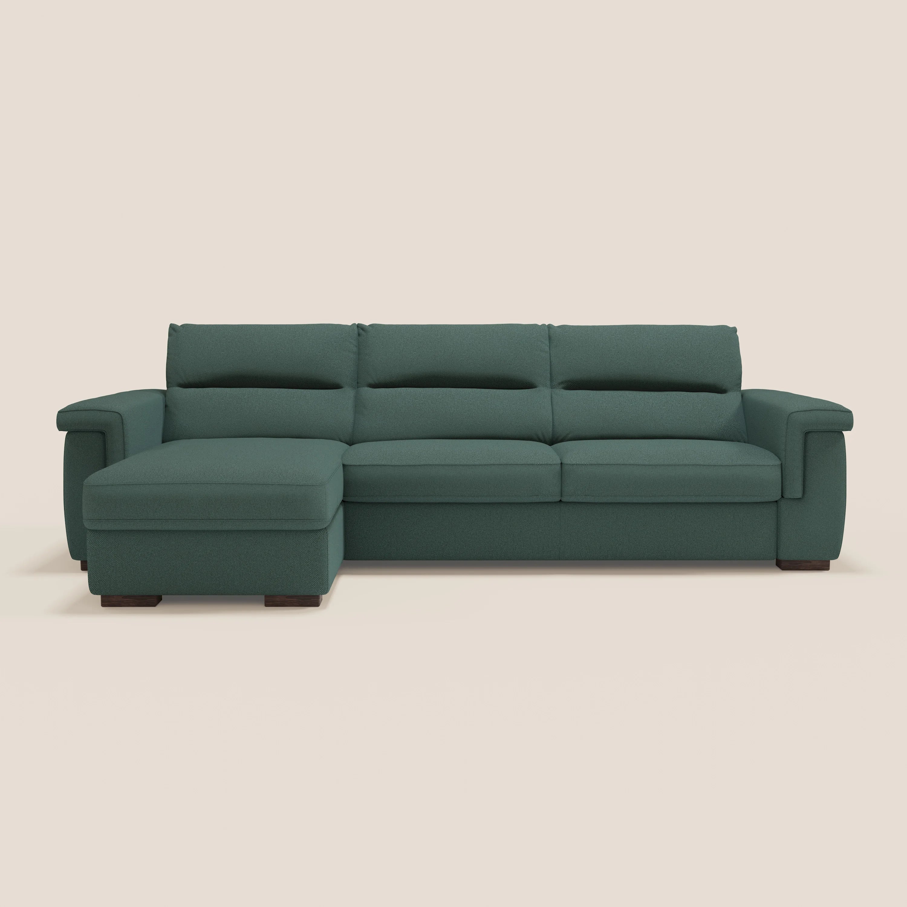Magnolia divano letto angolare con Penisola Contenitore - Materasso H18 cm in tessuto smacchiabile T05 verde