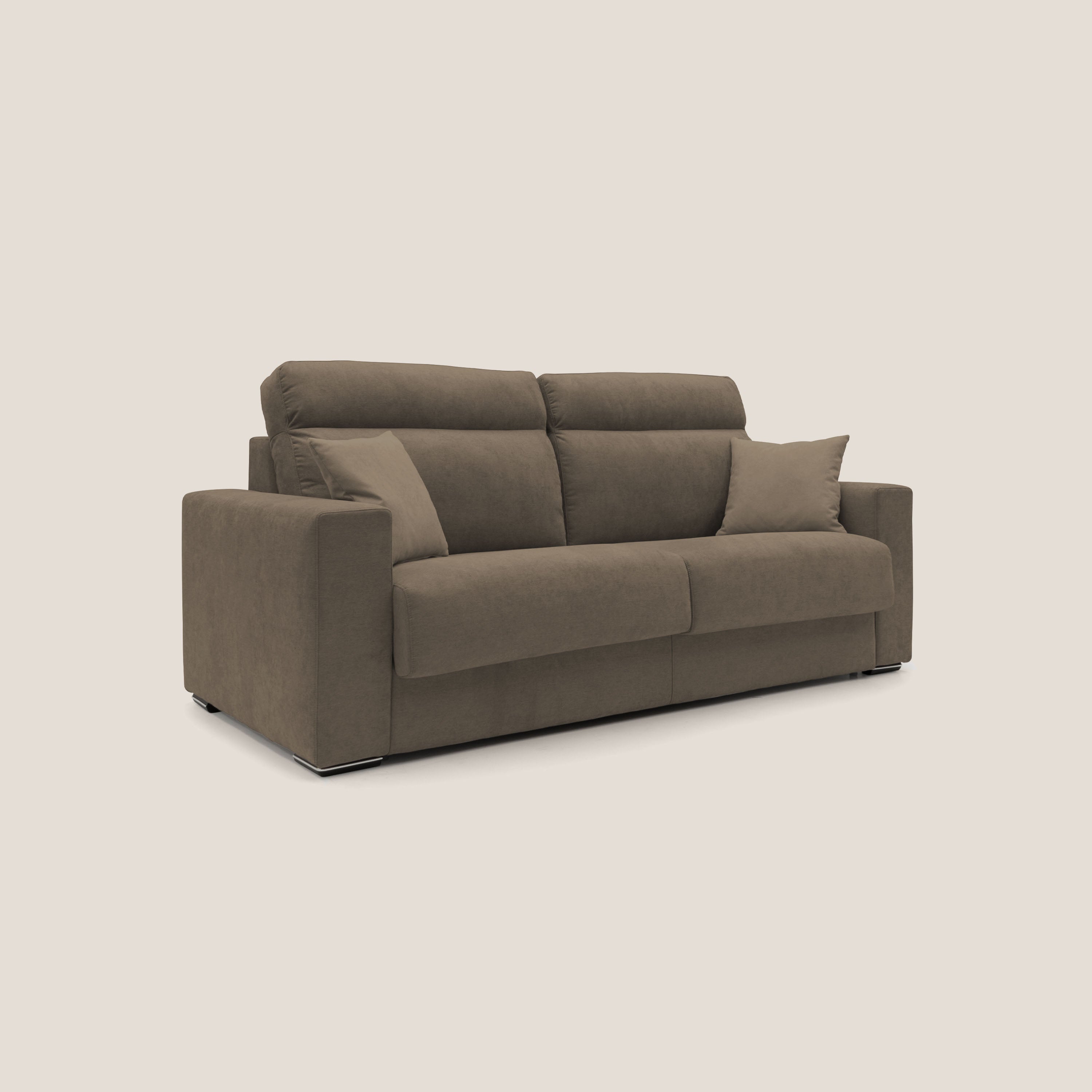 Nikita Divano letto matrimoniale con schienale morbido alto e rivestimento T02 marrone - divani.store