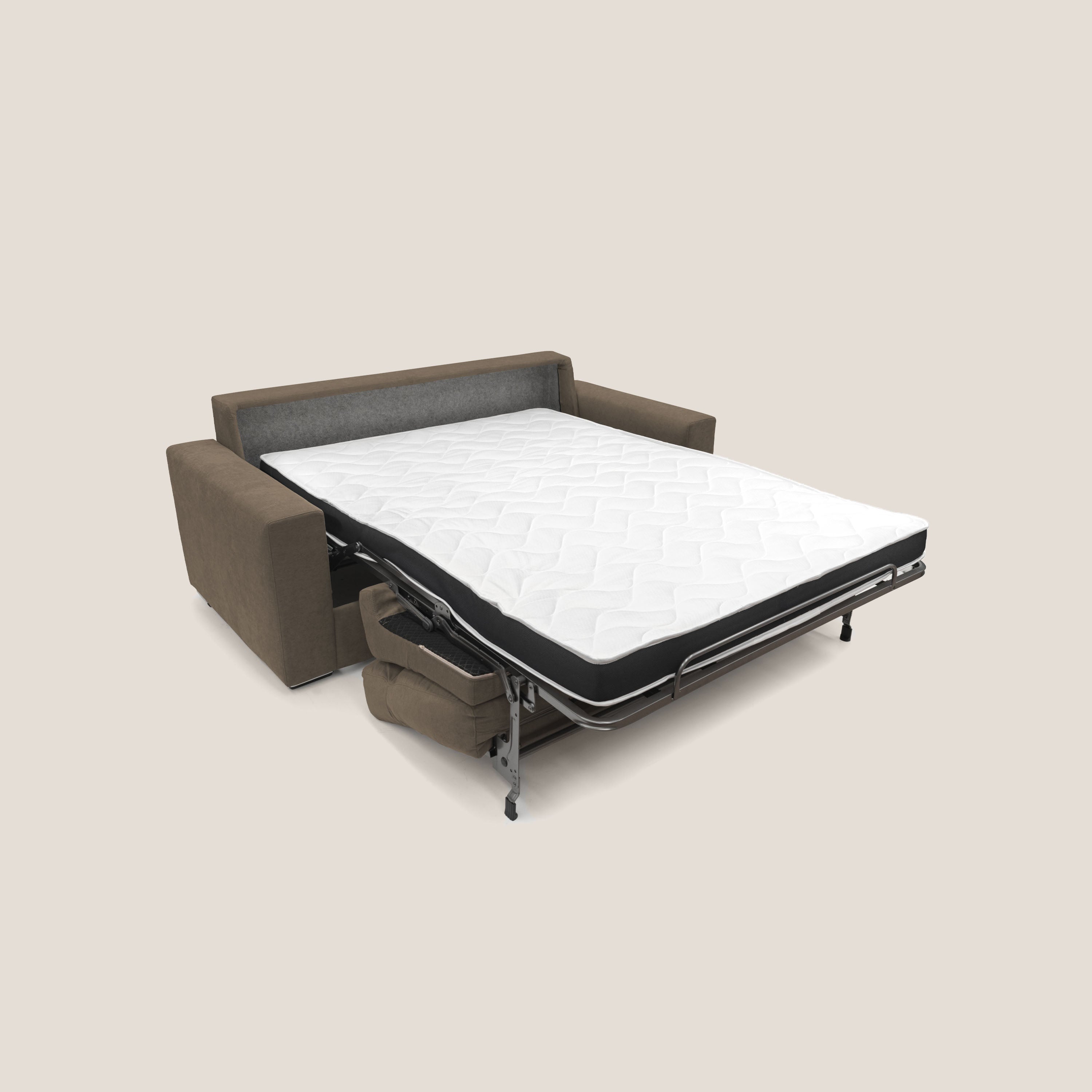 Nikita Divano letto matrimoniale con schienale morbido alto e rivestimento T02 marrone - divani.store