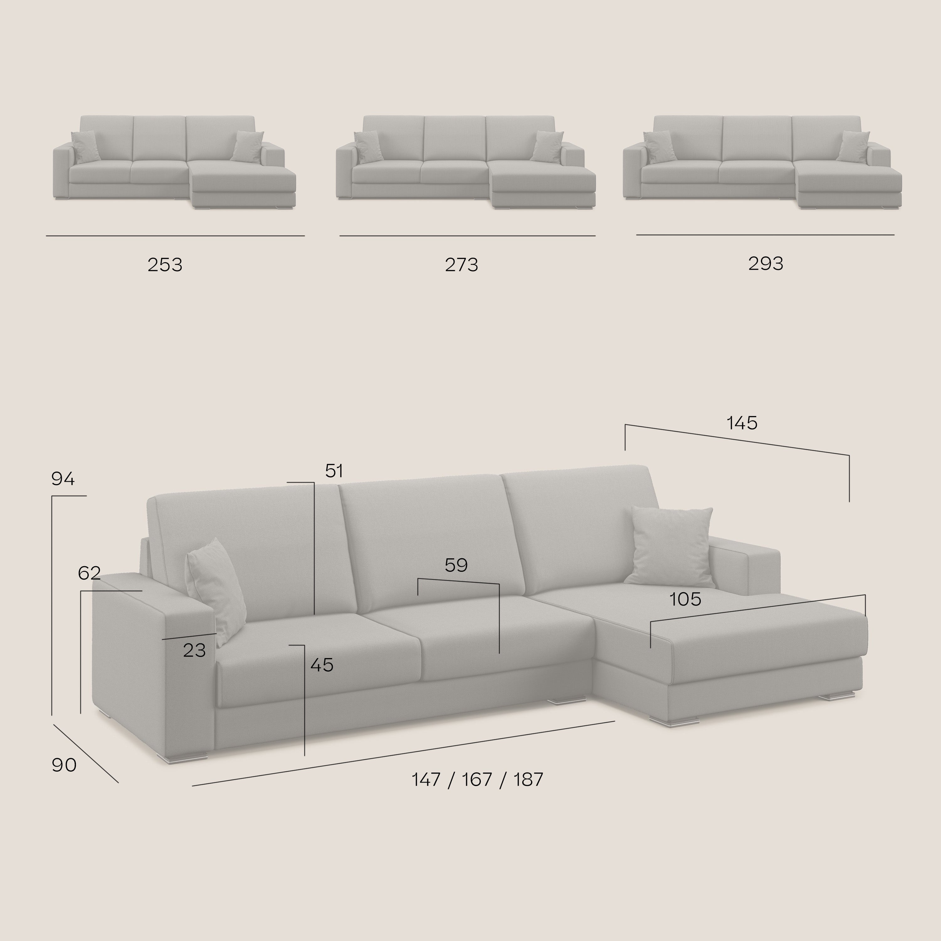 Marte divano angolare in tessuto smacchiabile impermeabile T08 grigio - divani.store