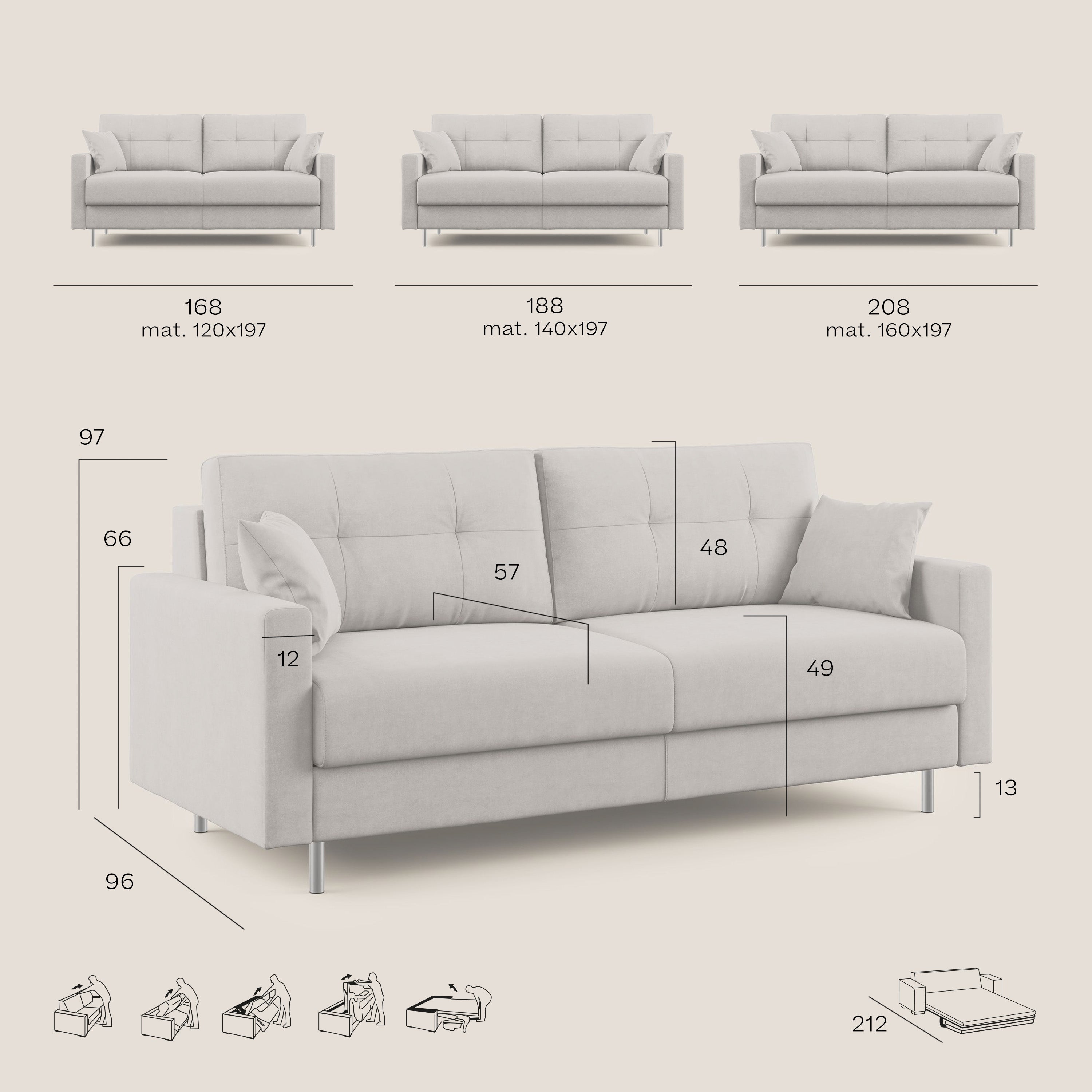 Megan divano letto matrimoniale in microfibra smacchiabile T11 blu - divani.store