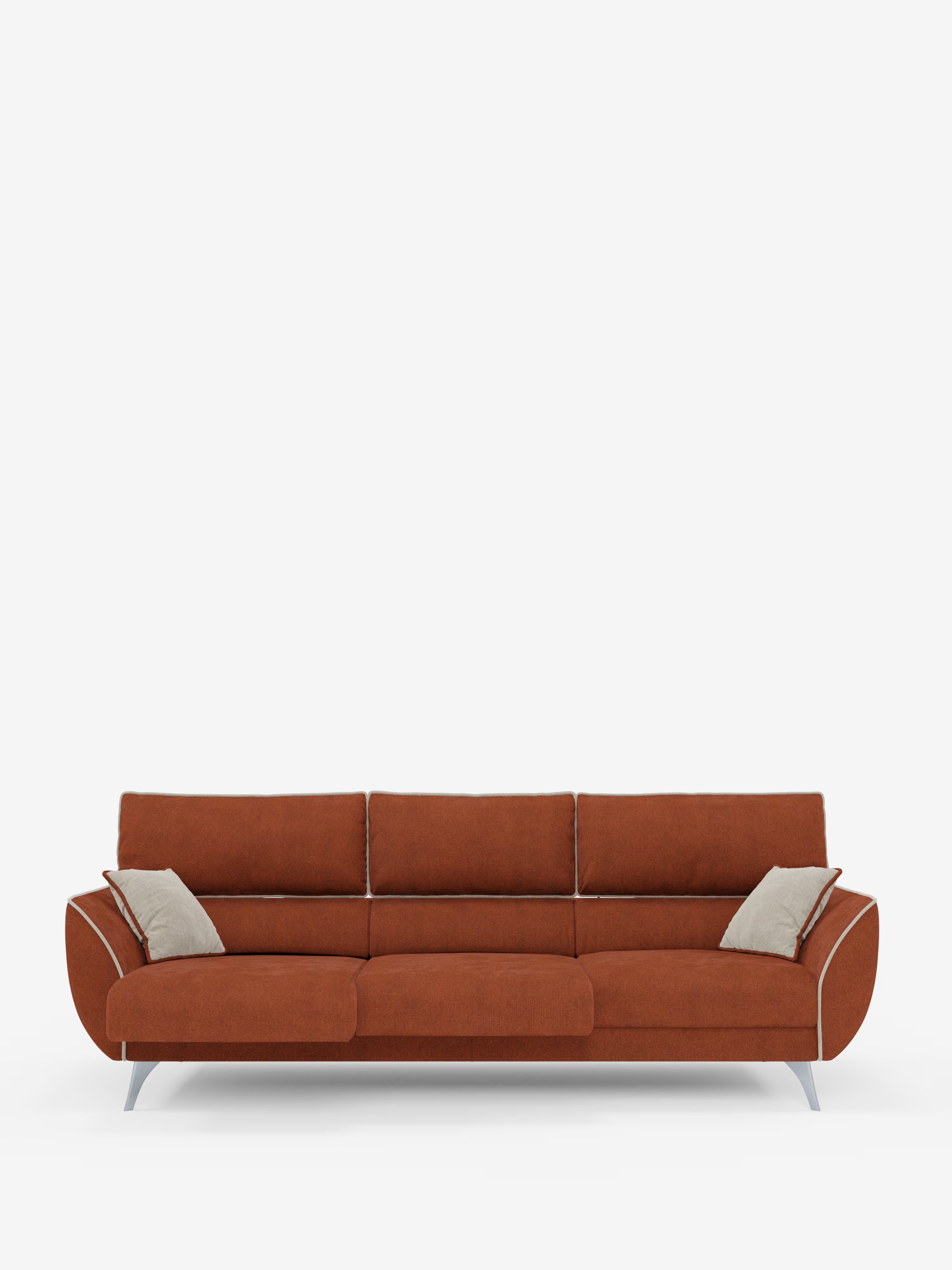 Michelangelo 4 plazas bicolor – Sofá con 3 asientos extensibles y reposacabezas reclinables en tejido antimanchas T23