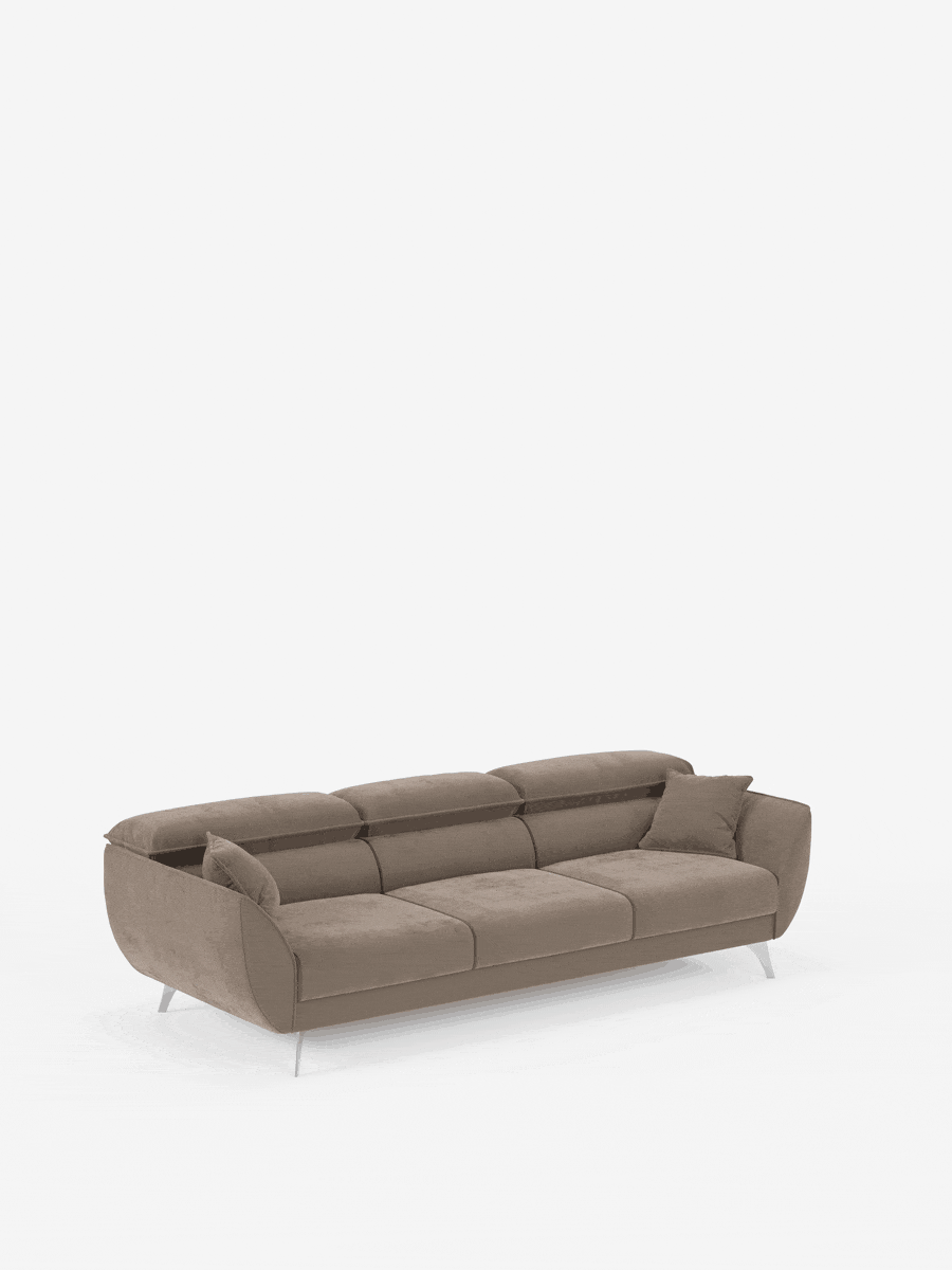 Michelangelo 4-Sitzer – Sofa mit 3 ausziehbaren Sitzen und verstellbaren Kopfstützen aus elegantem, fleckenabweisendem Samtstoff T30