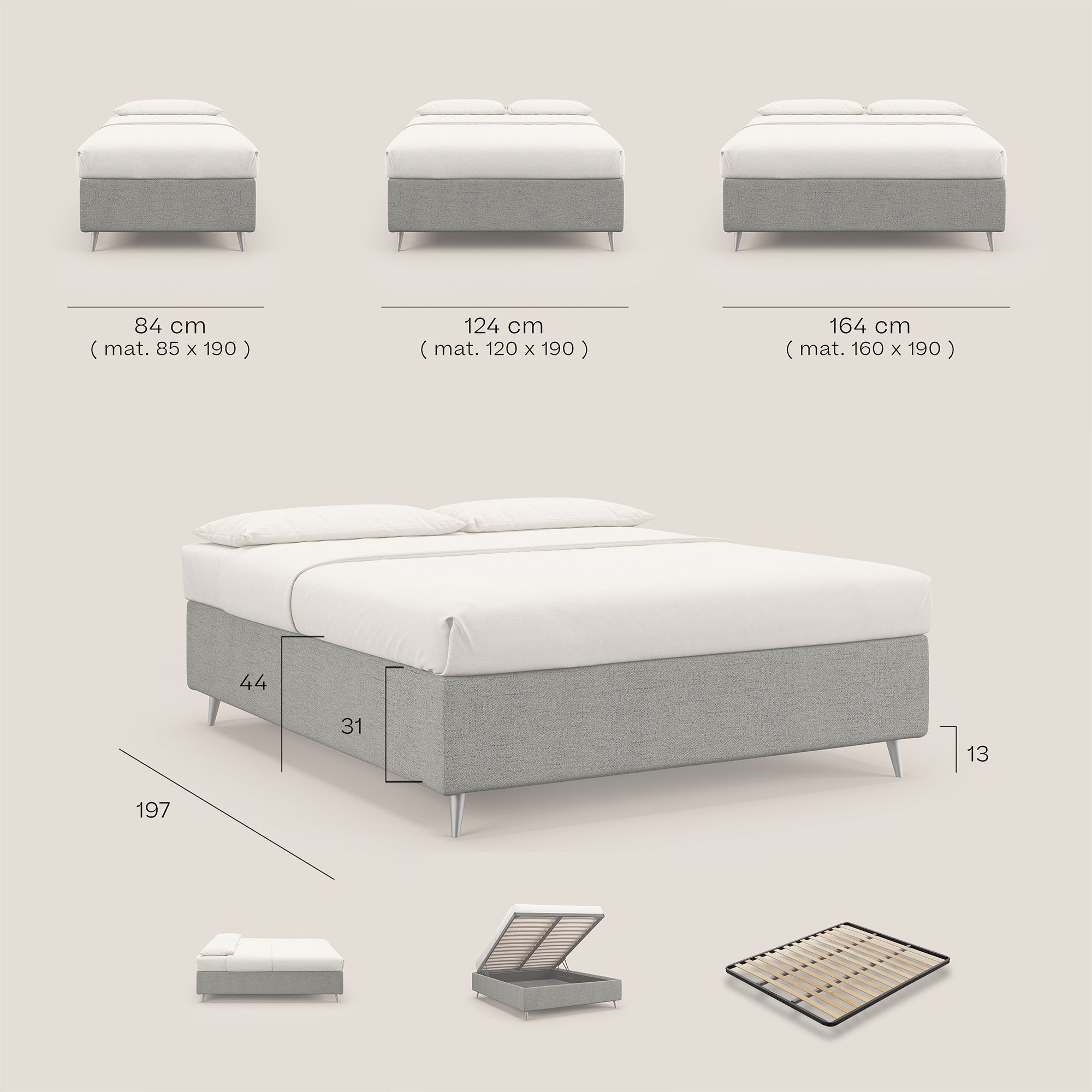 Febe sommier compatto con grande capienza del contenitore in tessuto impermeabile T03 beige - divani.store