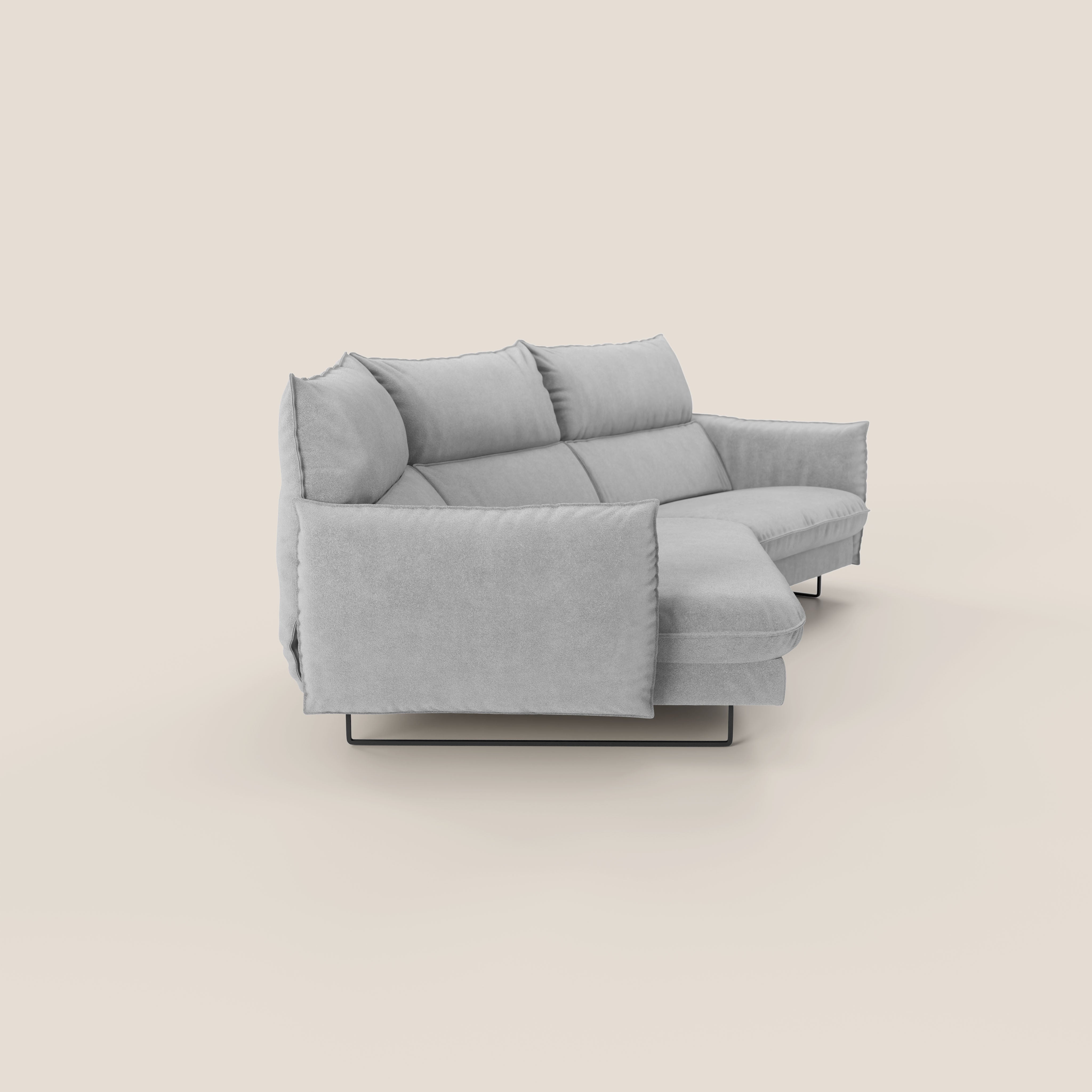 Monamour divano moderno angolare con opzione relax elettrico in microfibra smacchiabile impermeabile T11 grigio chiaro - divani.store