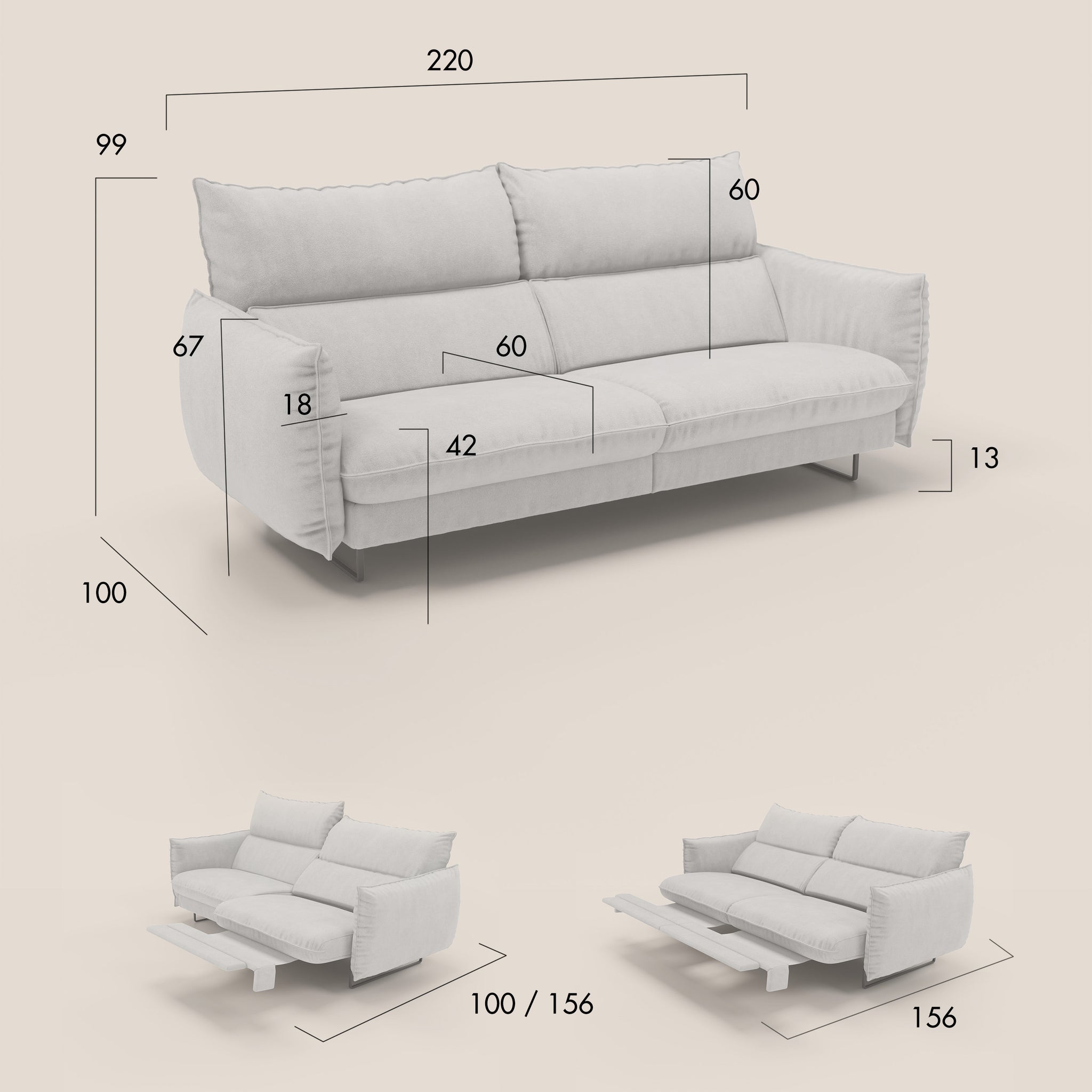 Monamour Divano dal design moderno con opzione relax elettrico in microfibra smacchiabile impermeabile T11