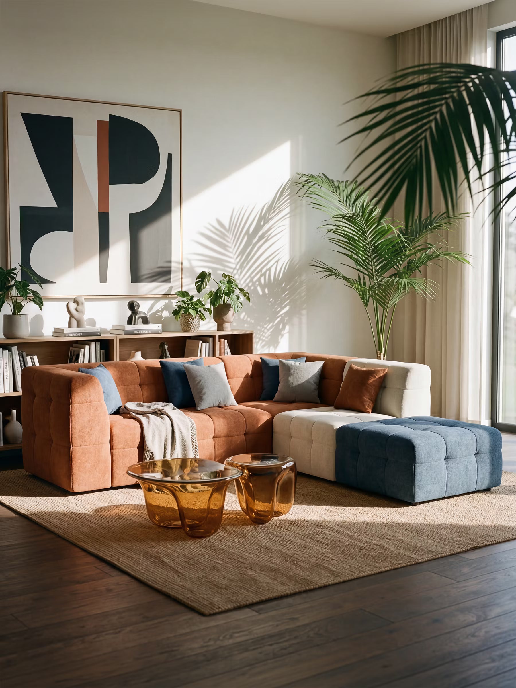 Mosaic – Modulares 3-Sitzer-Sofa aus Bouclé: mit Kapitonné-Verarbeitung und Design aus fleckenabweisendem Stoff T21
