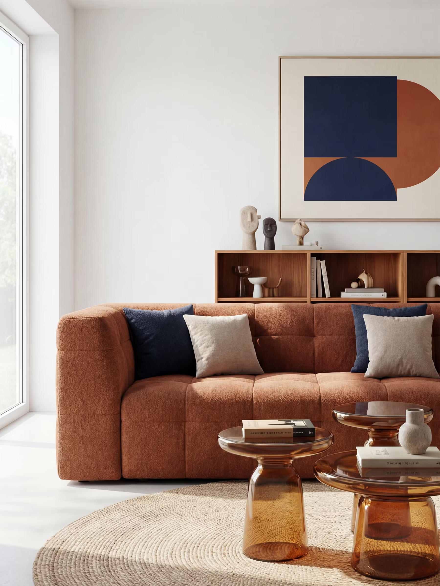 Mosaic – Modulares 3-Sitzer-Sofa aus Bouclé: mit Kapitonné-Verarbeitung und Design aus fleckenabweisendem Stoff T21