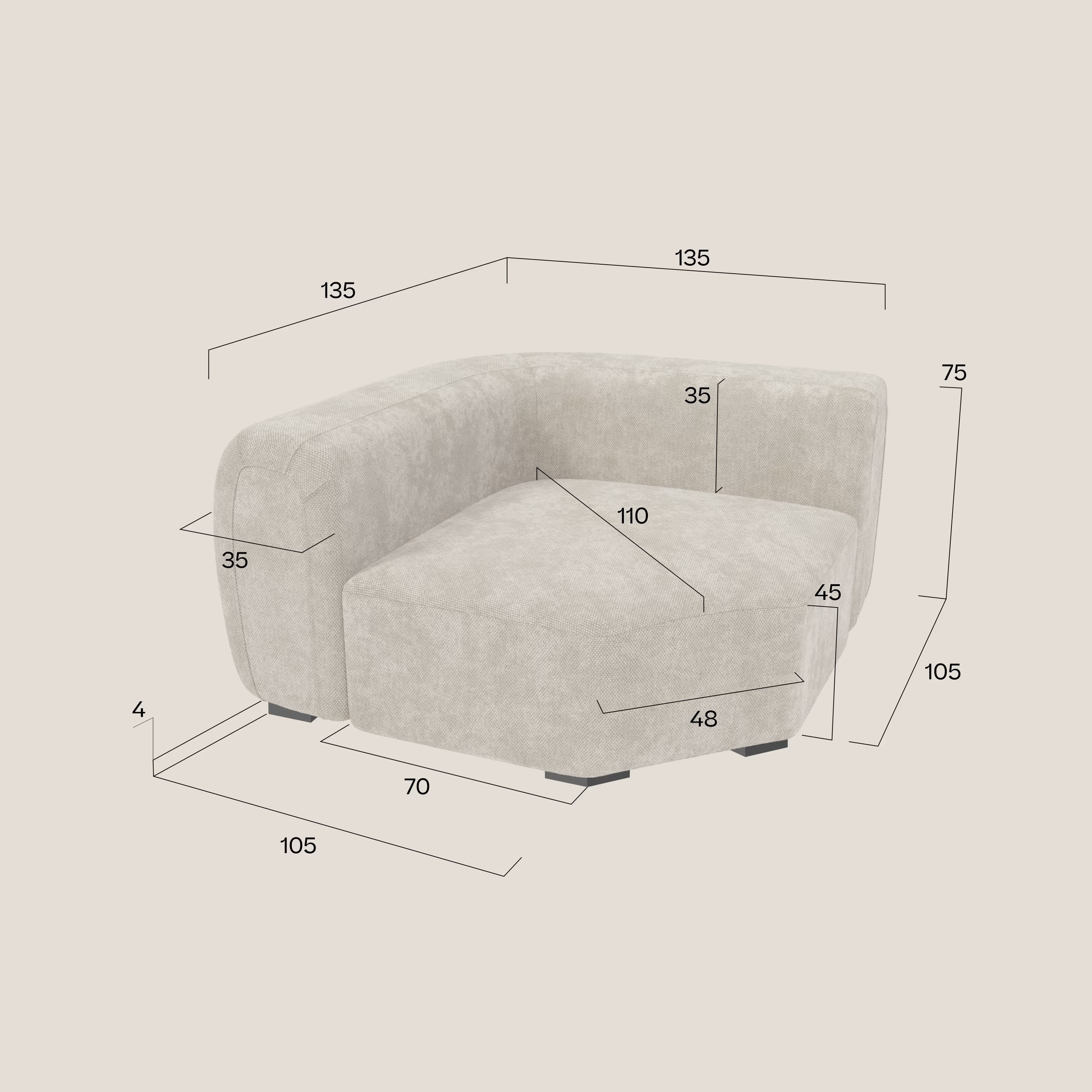 Bonbon Modulo angolare – Divano componibile moderno in tessuto smacchiabile T23 beige