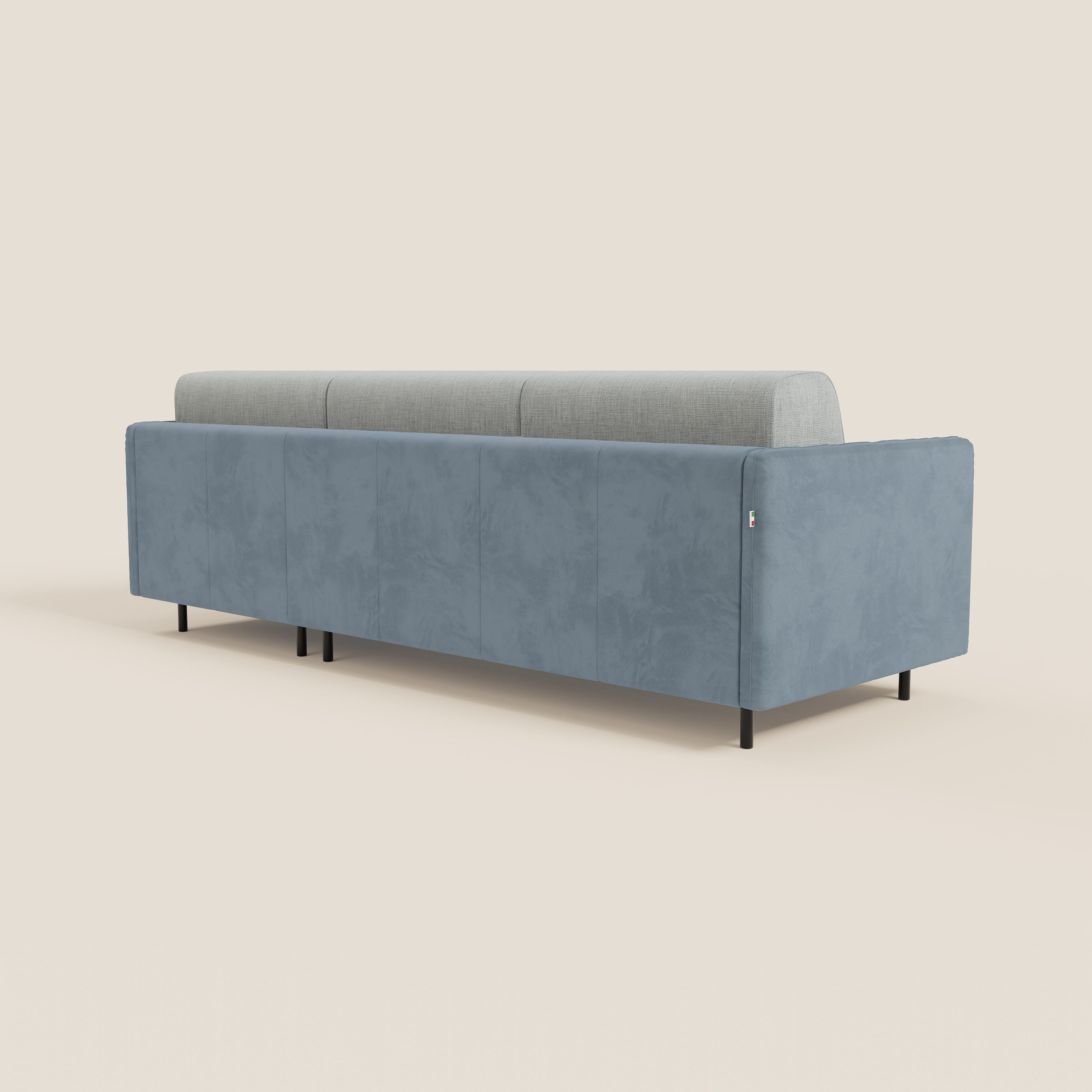 Narciso divano letto angolare con materasso alto 18 cm e penisola contenitore in tessuto bicolore impermeabile T11 e T06 - divani.store