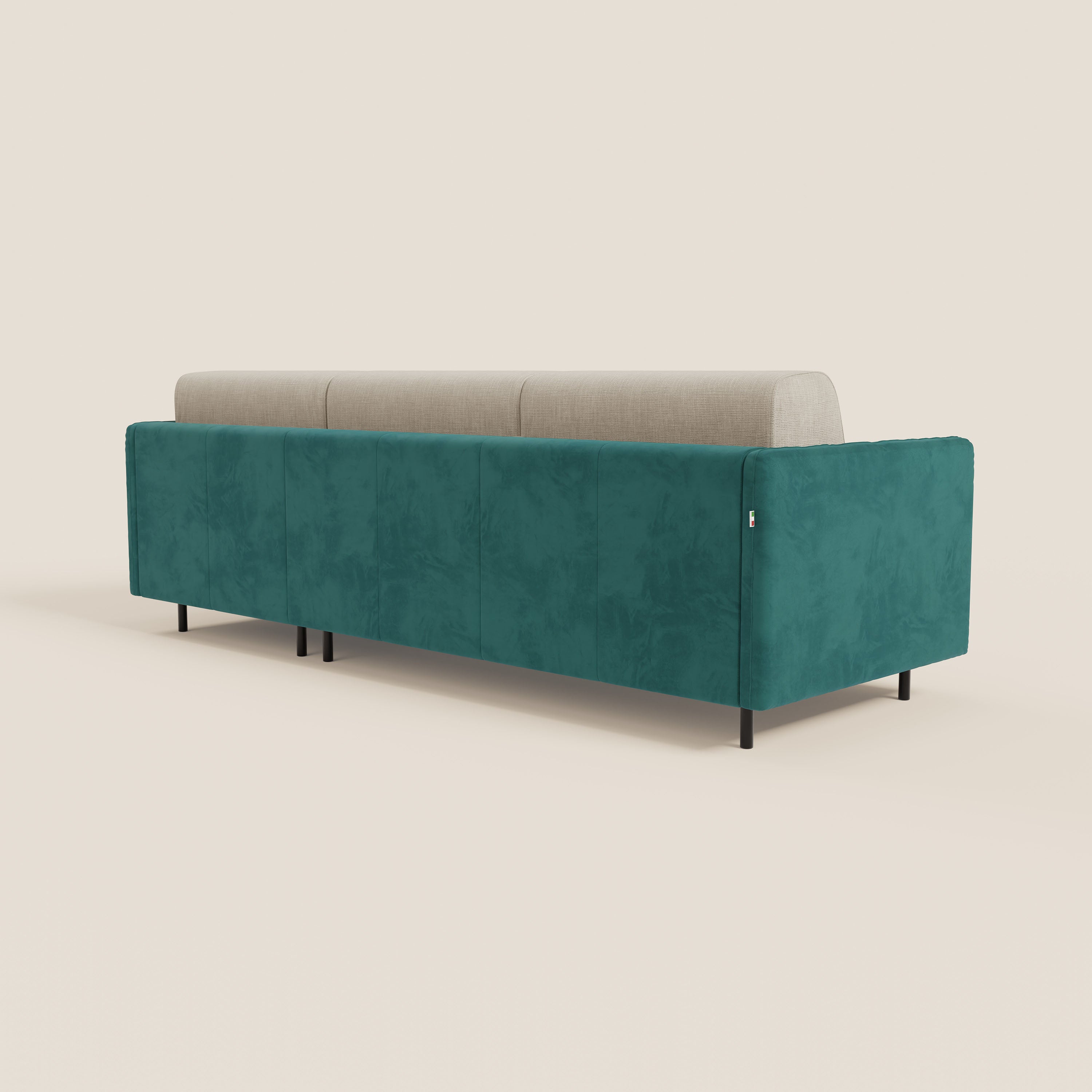Narciso divano letto angolare con materasso alto 18 cm e penisola contenitore in tessuto bicolore impermeabile T11 e T06 - divani.store