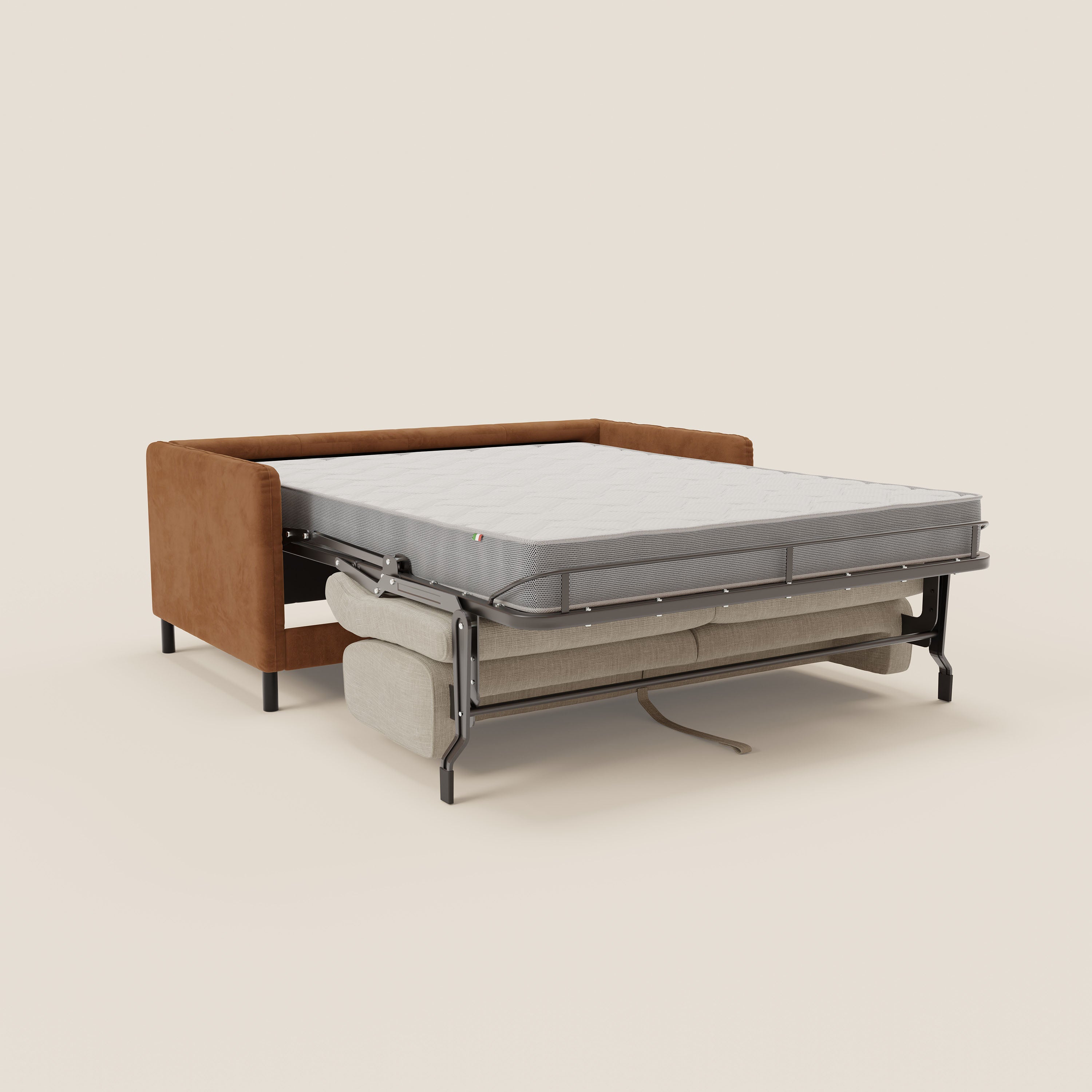 Narciso divano letto desing con materasso H18 cm bicolore con struttura in microfibra smacchiabile e imbottiture in elegante tessuto impermeabile T06 - divani.store