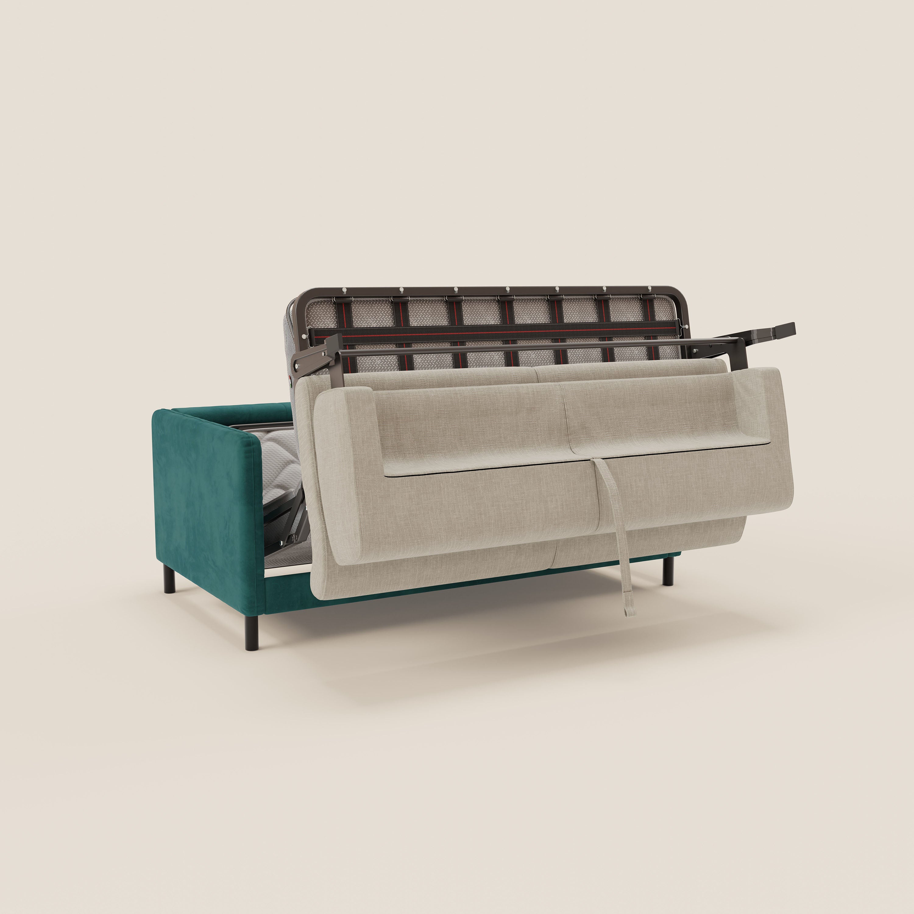 Narciso divano letto desing con materasso H18 cm bicolore con struttura in microfibra smacchiabile e imbottiture in elegante tessuto impermeabile T06 - divani.store