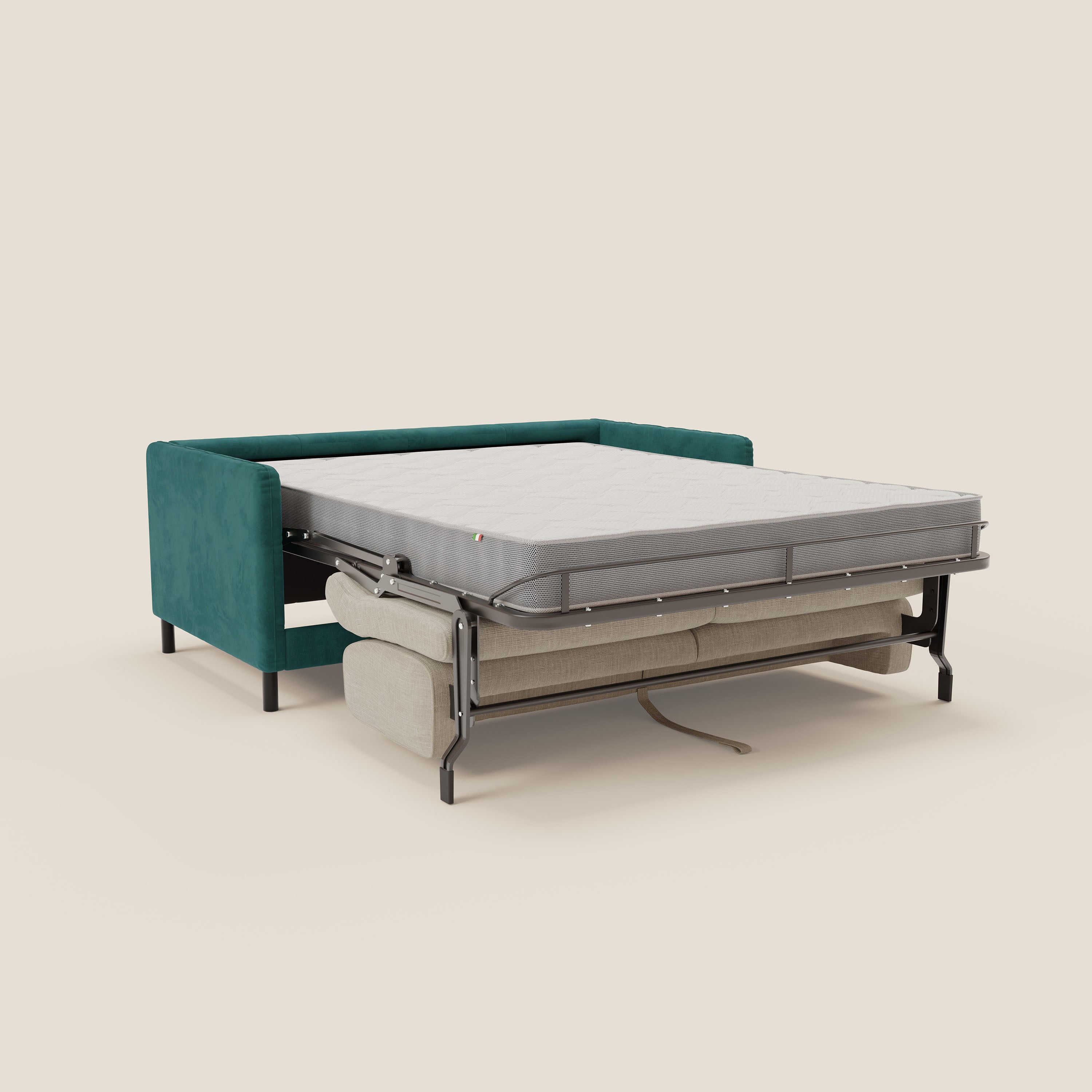 Narciso divano letto desing con materasso H18 cm bicolore con struttura in microfibra smacchiabile e imbottiture in elegante tessuto impermeabile T06 - divani.store