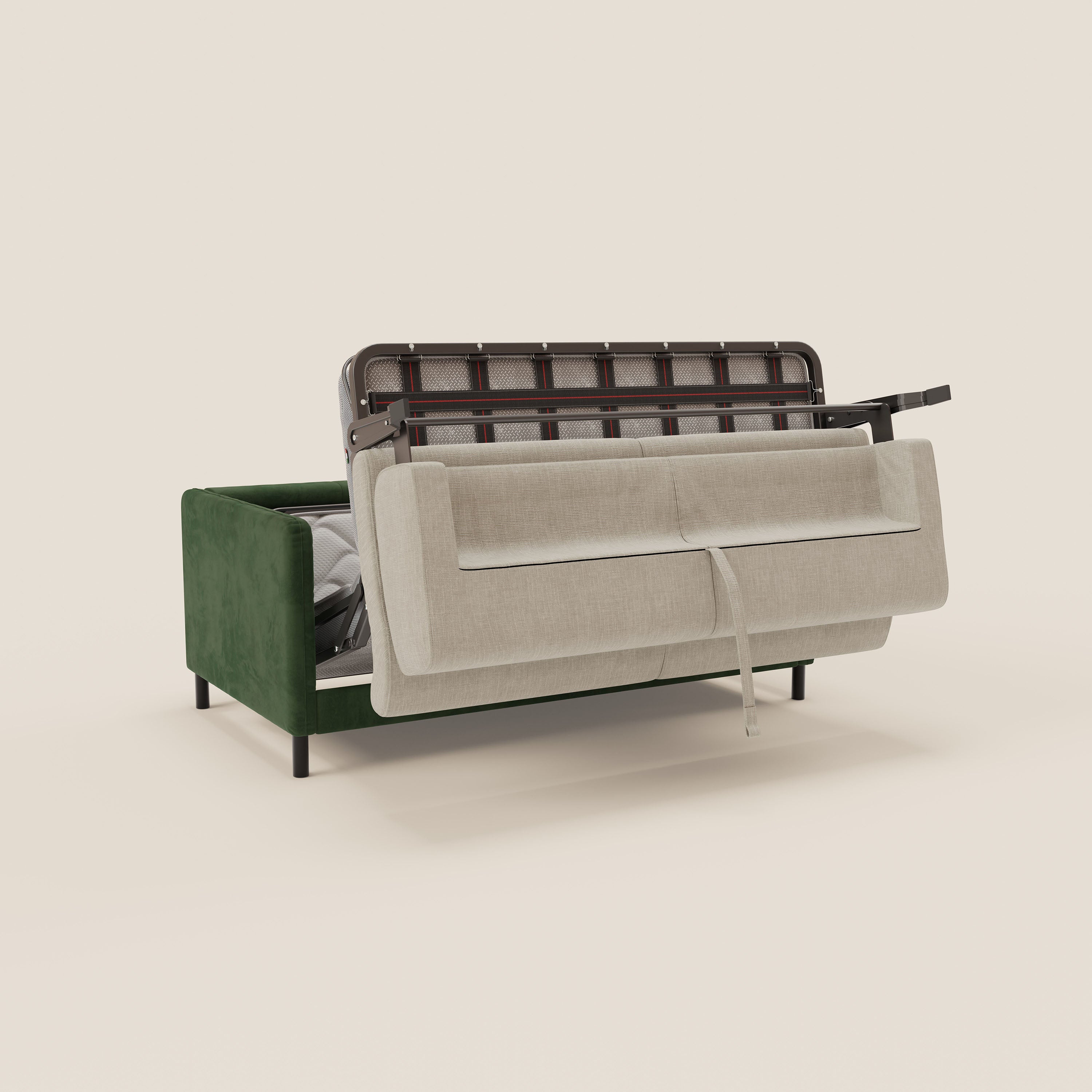 Narciso divano letto desing con materasso H18 cm bicolore con struttura in microfibra smacchiabile e imbottiture in elegante tessuto impermeabile T06 - divani.store