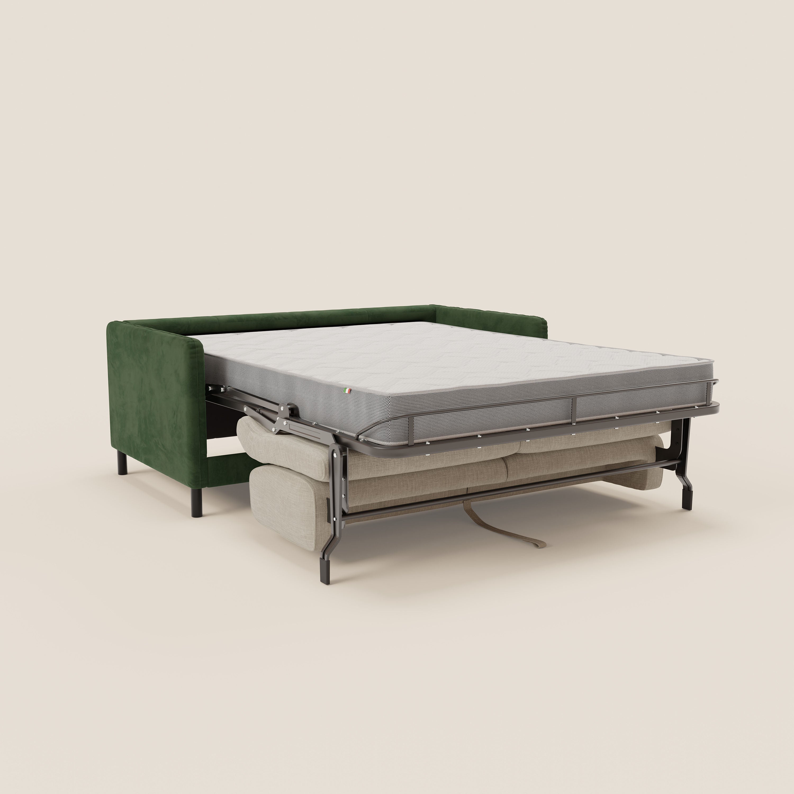 Narciso divano letto desing con materasso H18 cm bicolore con struttura in microfibra smacchiabile e imbottiture in elegante tessuto impermeabile T06 - divani.store