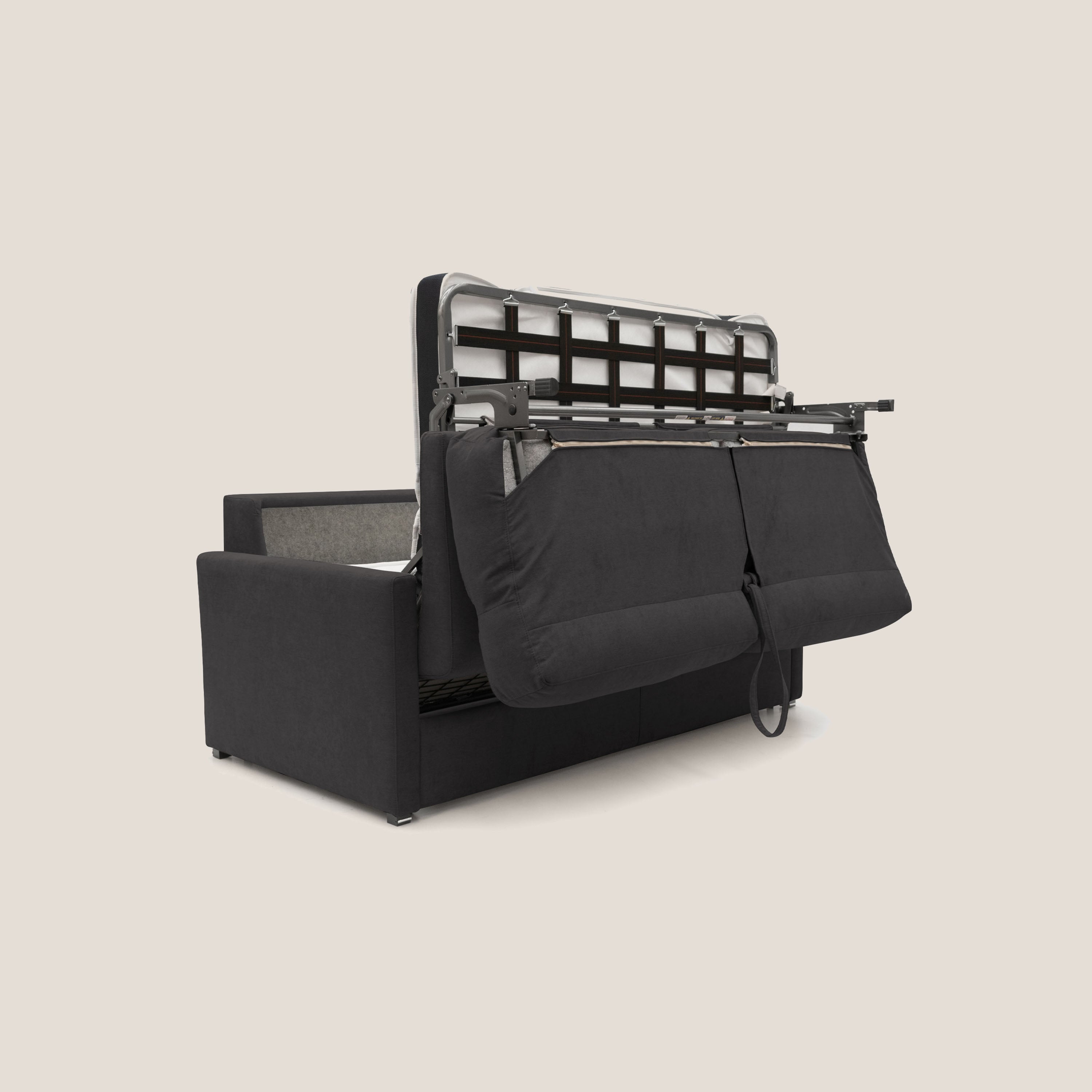 Margot Divano letto matrimoniale con schienale morbido alto in tessuto T02 nero - divani.store