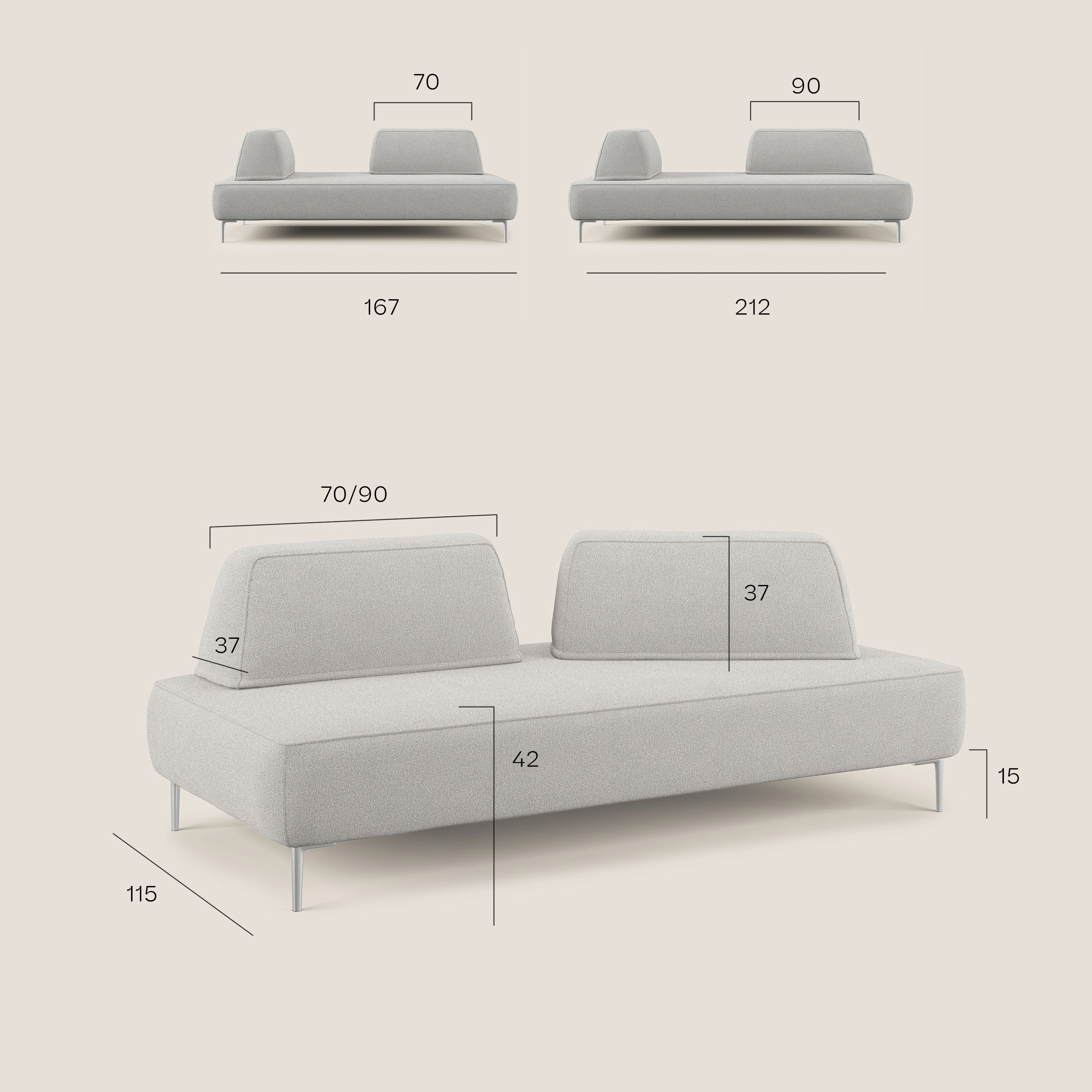Newton divano modulare con schienali movibili T07 bianco - divani.store
