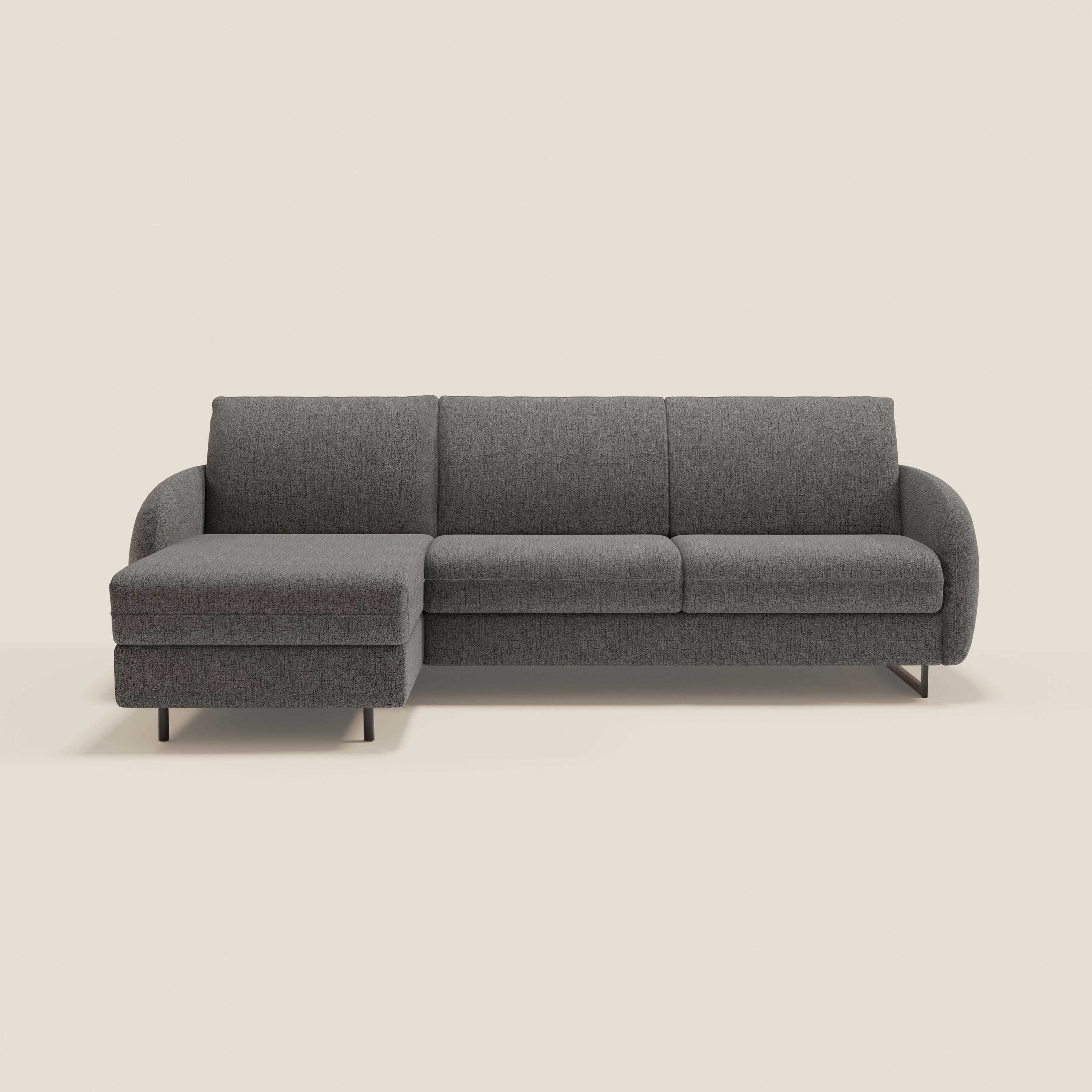 Ninfea Divano Letto Angolare con Penisola Contenitore e Materasso H18 cm - piedini in metallo e Tessuto impermeabile T03 - divani.store