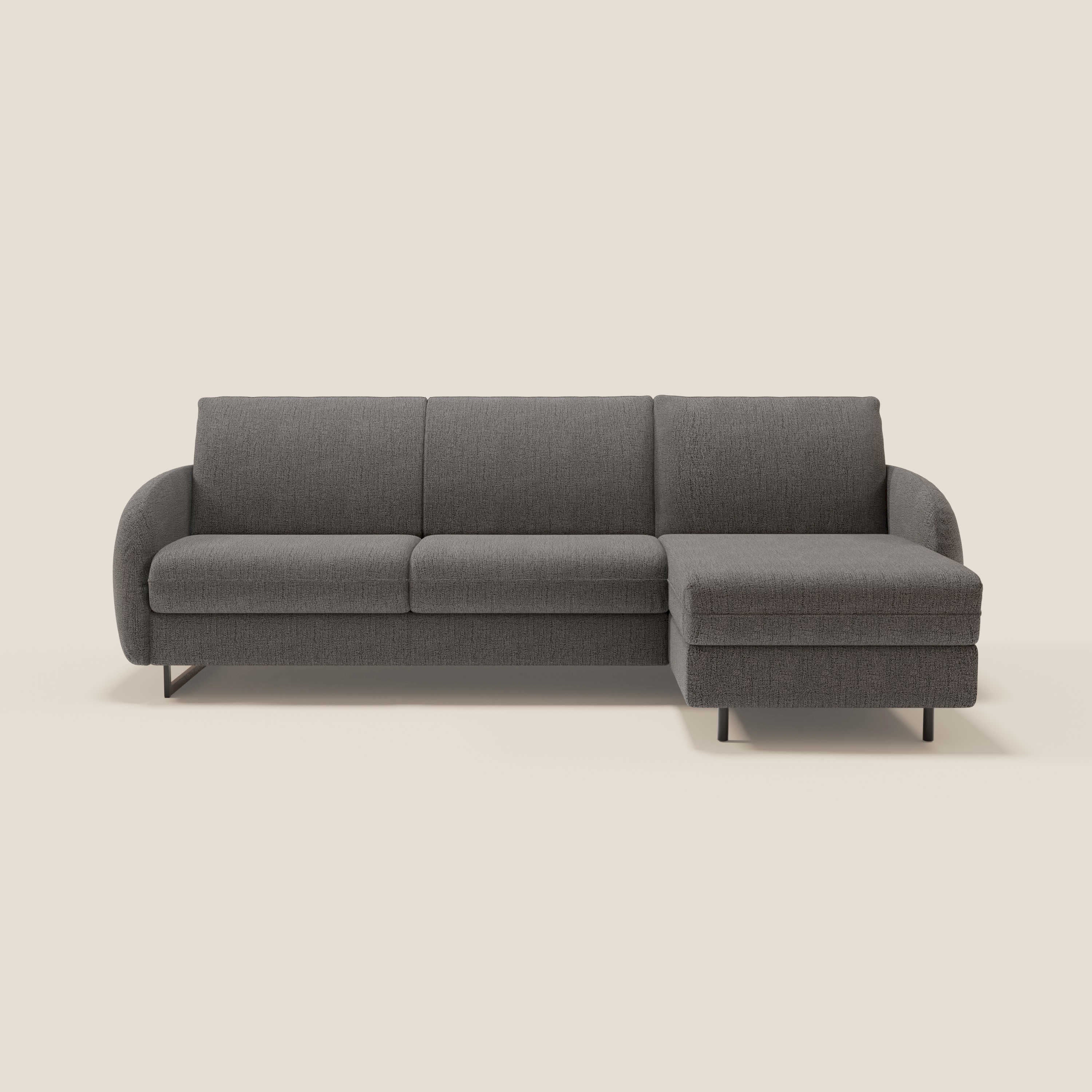 Ninfea Divano Letto Angolare con Penisola Contenitore e Materasso H18 cm - piedini in metallo e Tessuto impermeabile T03 - divani.store