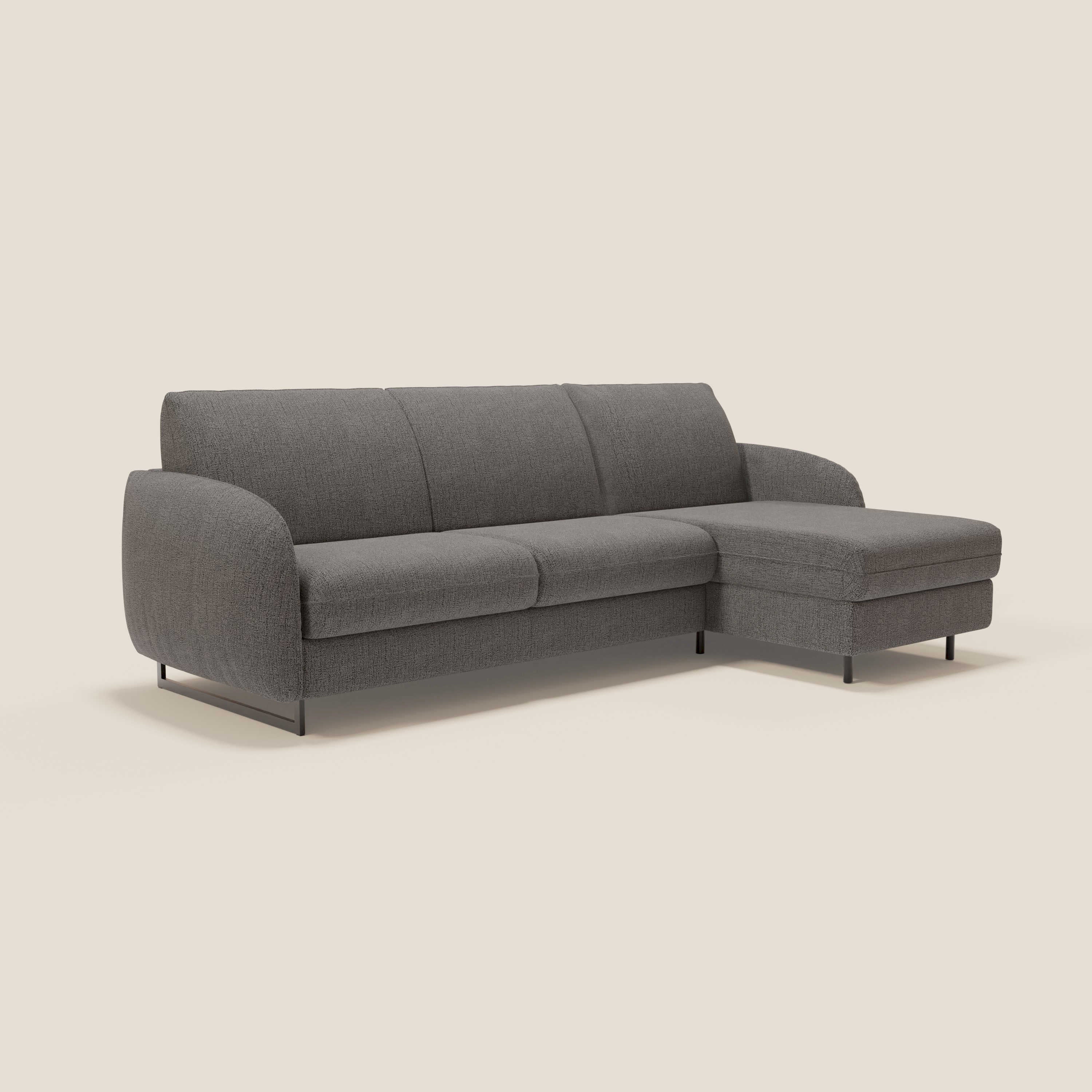 Ninfea Divano Letto Angolare con Penisola Contenitore e Materasso H18 cm - piedini in metallo e Tessuto impermeabile T03 - divani.store