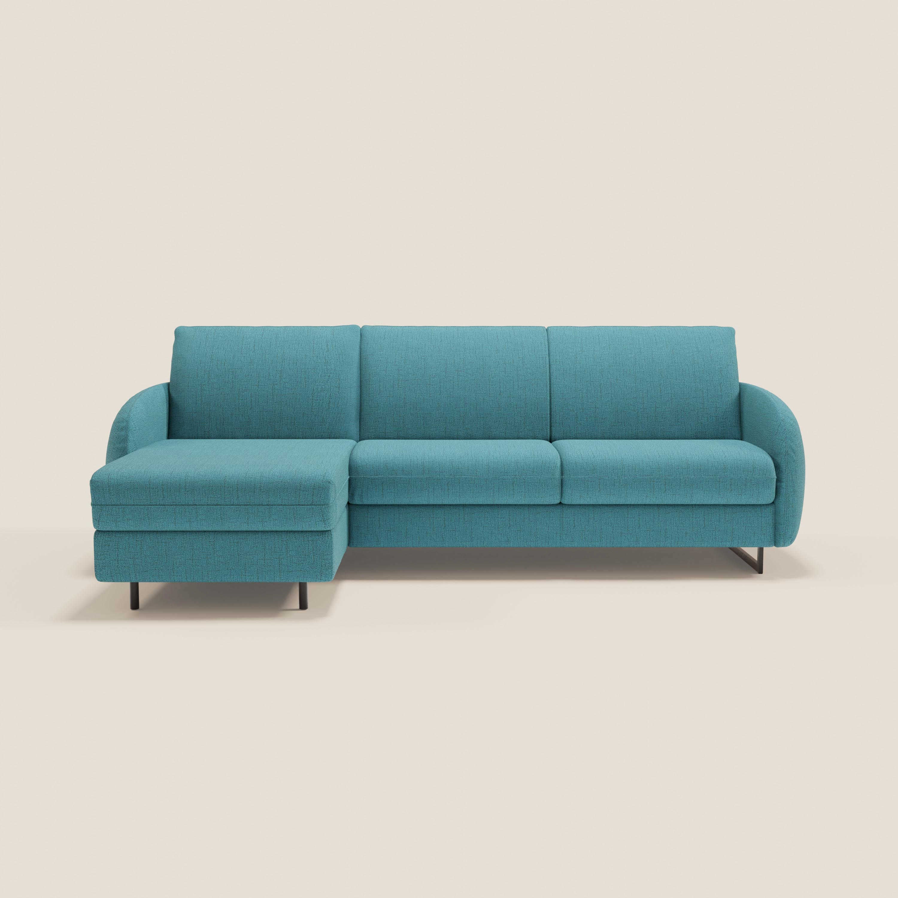 Ninfea Divano Letto Angolare con Penisola Contenitore e Materasso H18 cm - piedini in metallo e Tessuto impermeabile T03 - divani.store