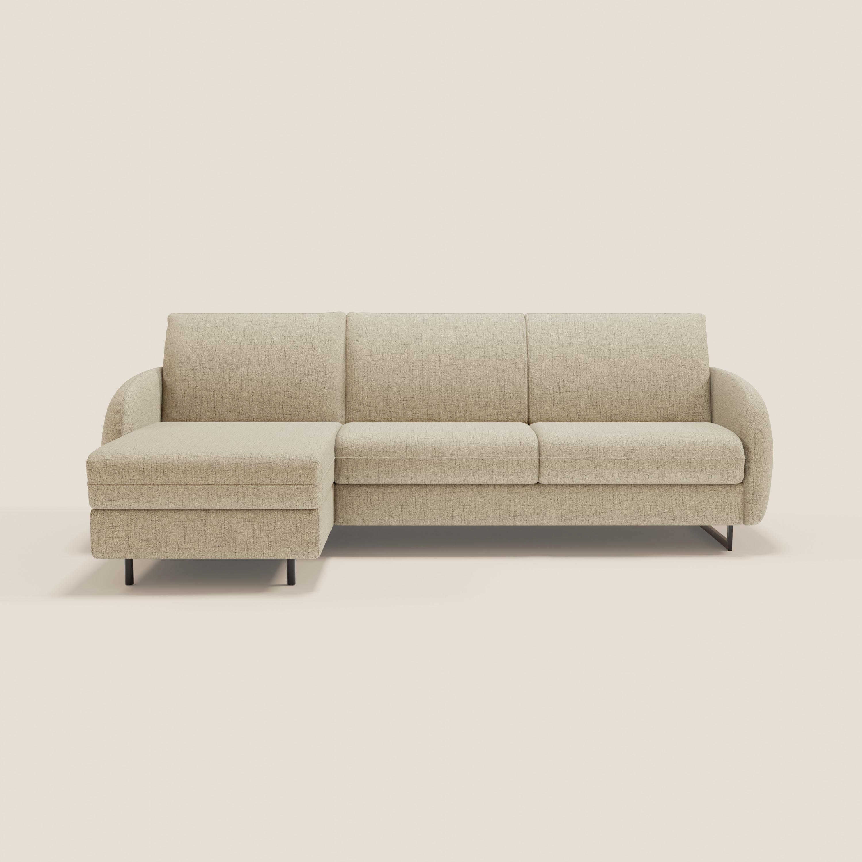Ninfea Divano Letto Angolare con Penisola Contenitore e Materasso H18 cm - piedini in metallo e Tessuto impermeabile T03 - divani.store