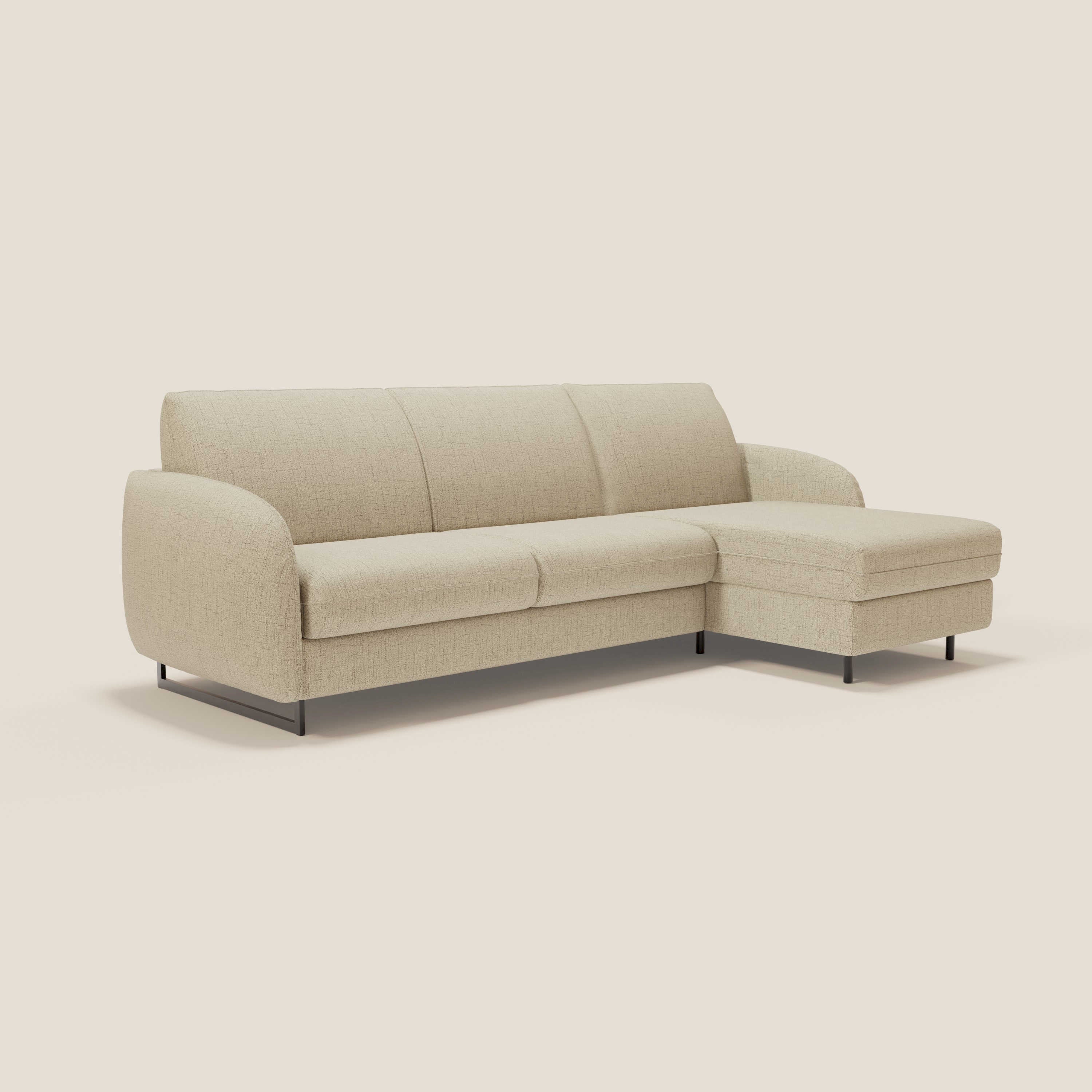 Ninfea Divano Letto Angolare con Penisola Contenitore e Materasso H18 cm - piedini in metallo e Tessuto impermeabile T03 - divani.store