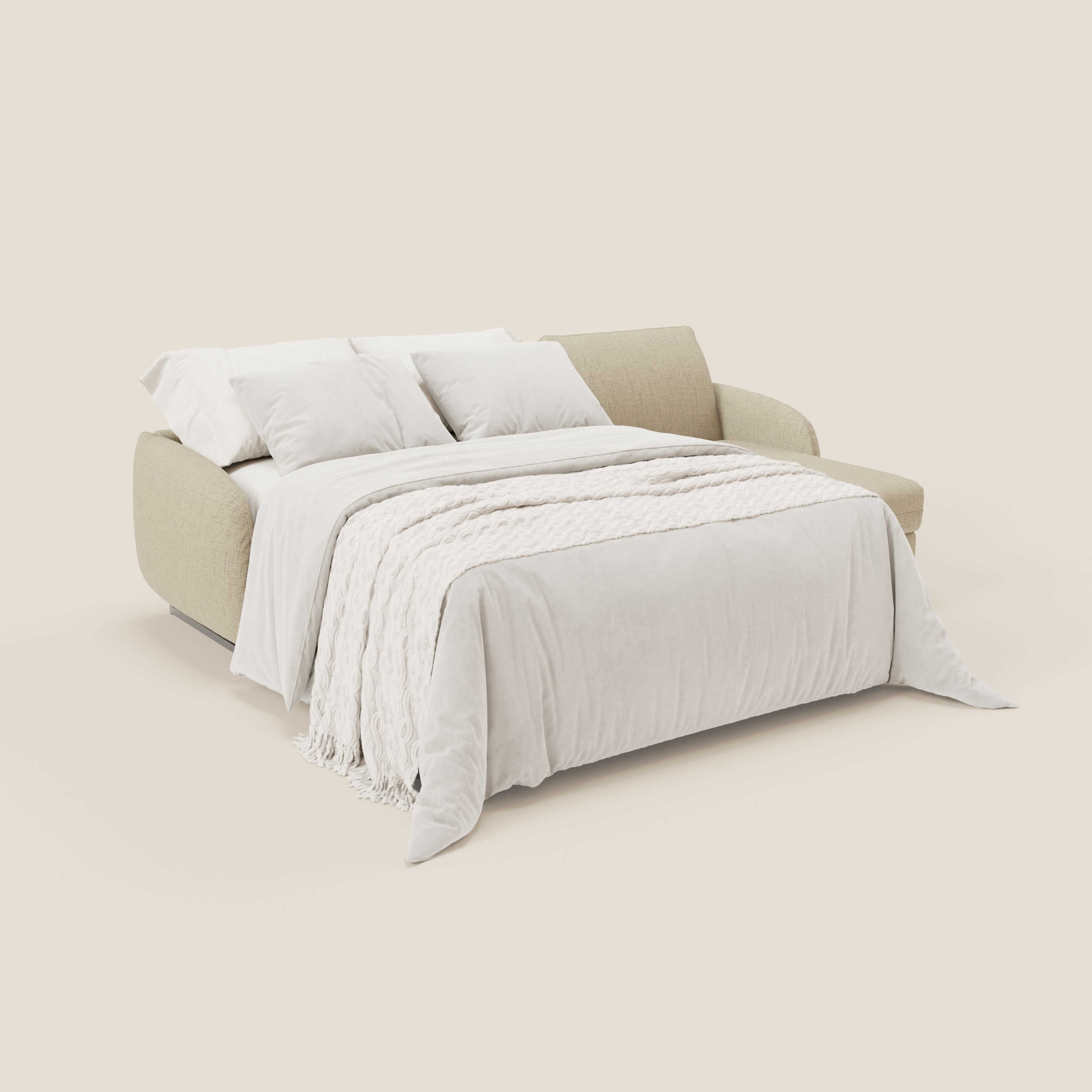 Ninfea Divano Letto Angolare con Penisola Contenitore e Materasso H18 cm - piedini in metallo e Tessuto impermeabile T03 - divani.store