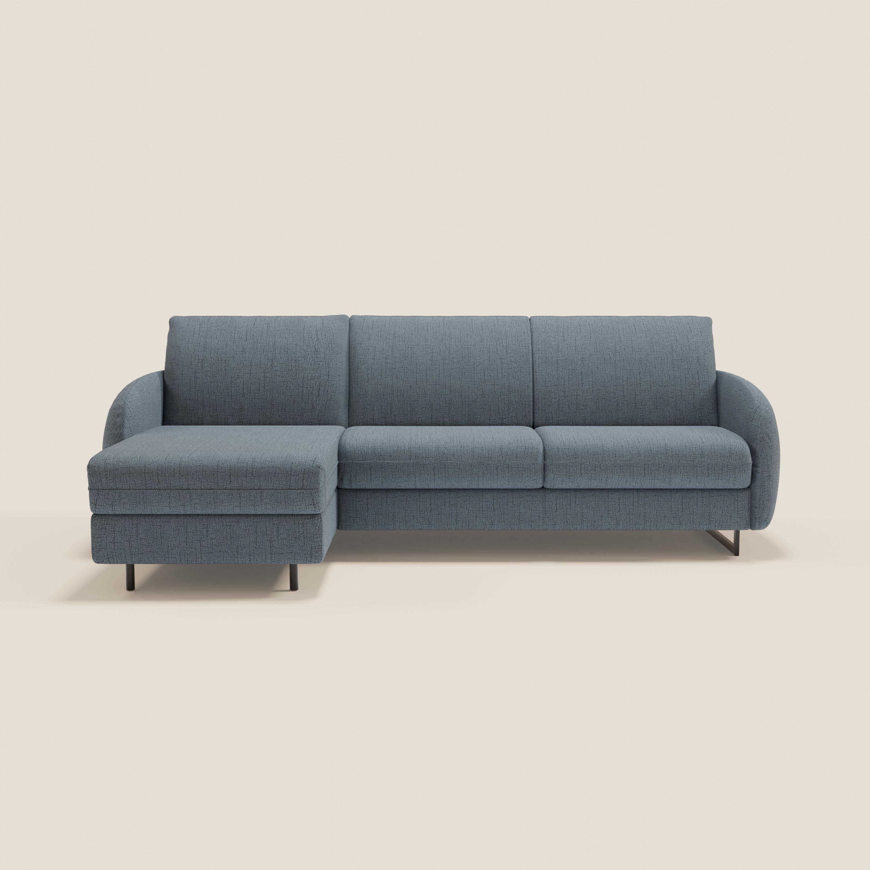 Ninfea Divano Letto Angolare con Penisola Contenitore e Materasso H18 cm - piedini in metallo e Tessuto impermeabile T03 - divani.store