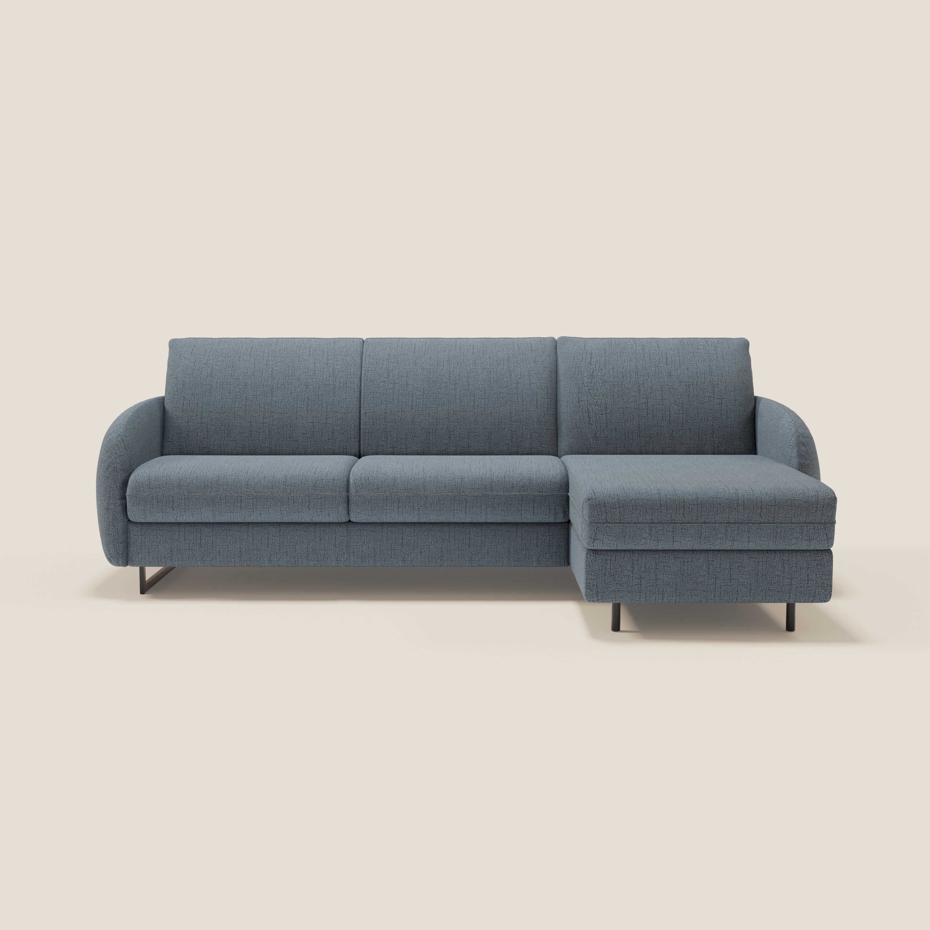 Ninfea Divano Letto Angolare con Penisola Contenitore e Materasso H18 cm - piedini in metallo e Tessuto impermeabile T03 - divani.store
