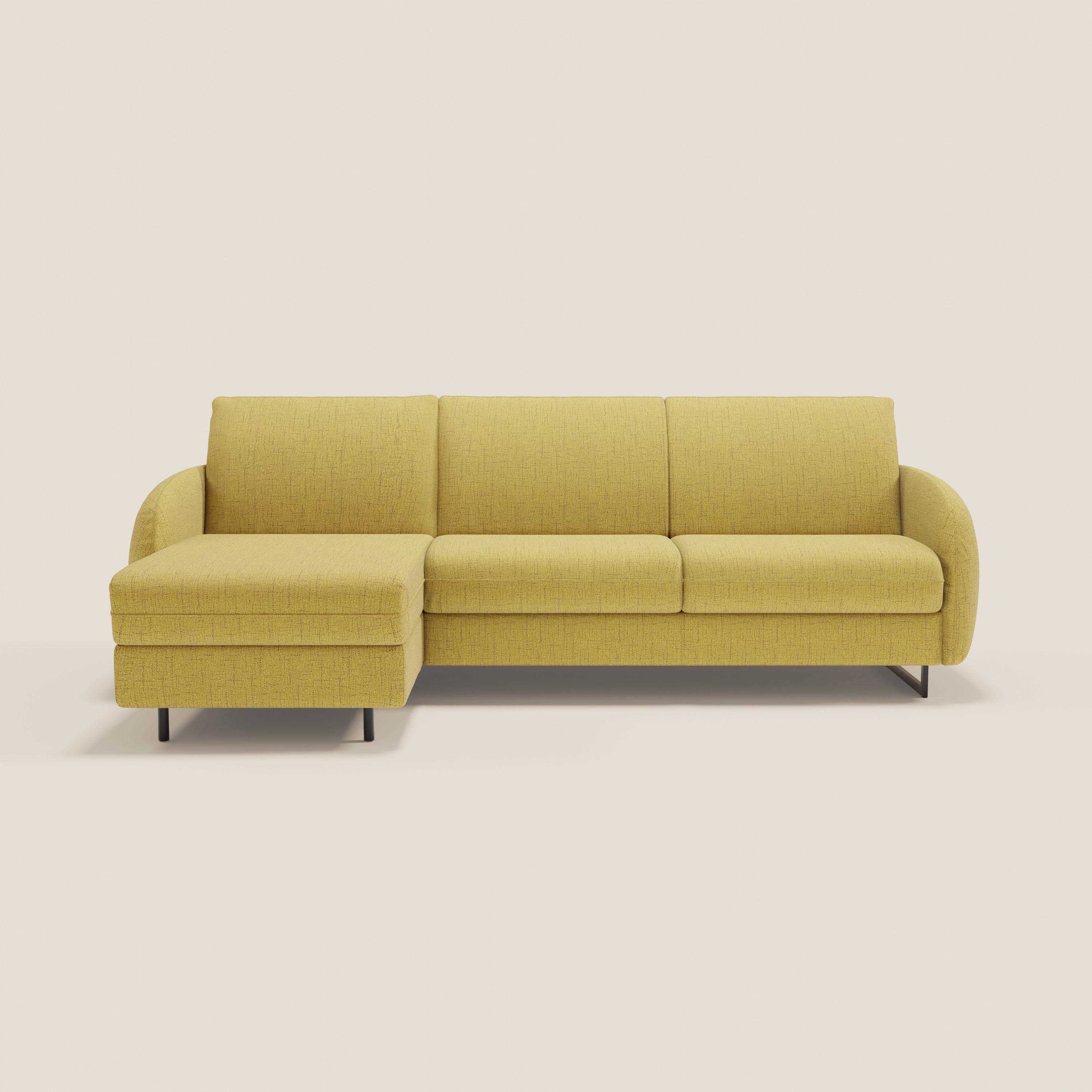 Ninfea Divano Letto Angolare con Penisola Contenitore e Materasso H18 cm - piedini in metallo e Tessuto impermeabile T03 - divani.store