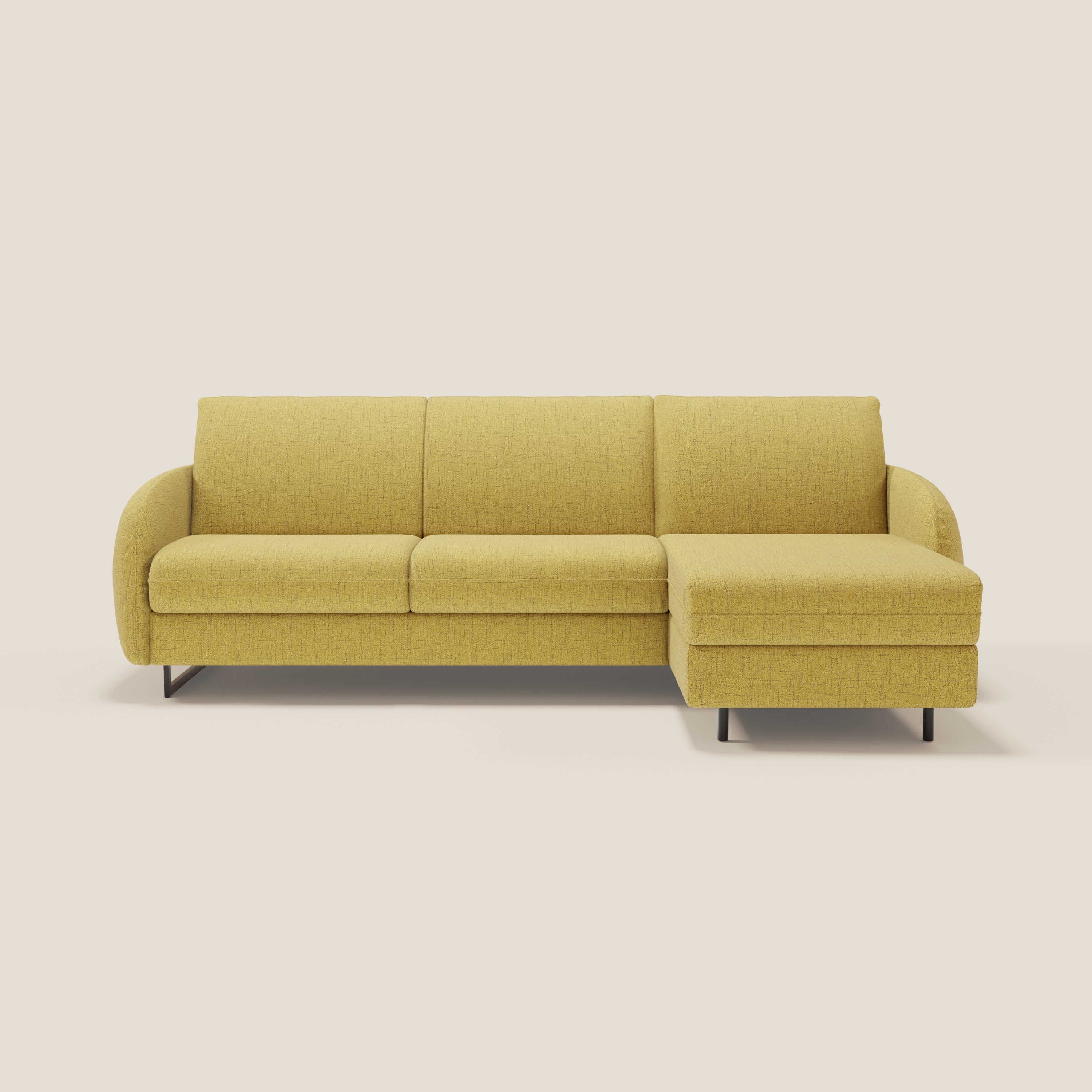Ninfea Divano Letto Angolare con Penisola Contenitore e Materasso H18 cm - piedini in metallo e Tessuto impermeabile T03 - divani.store