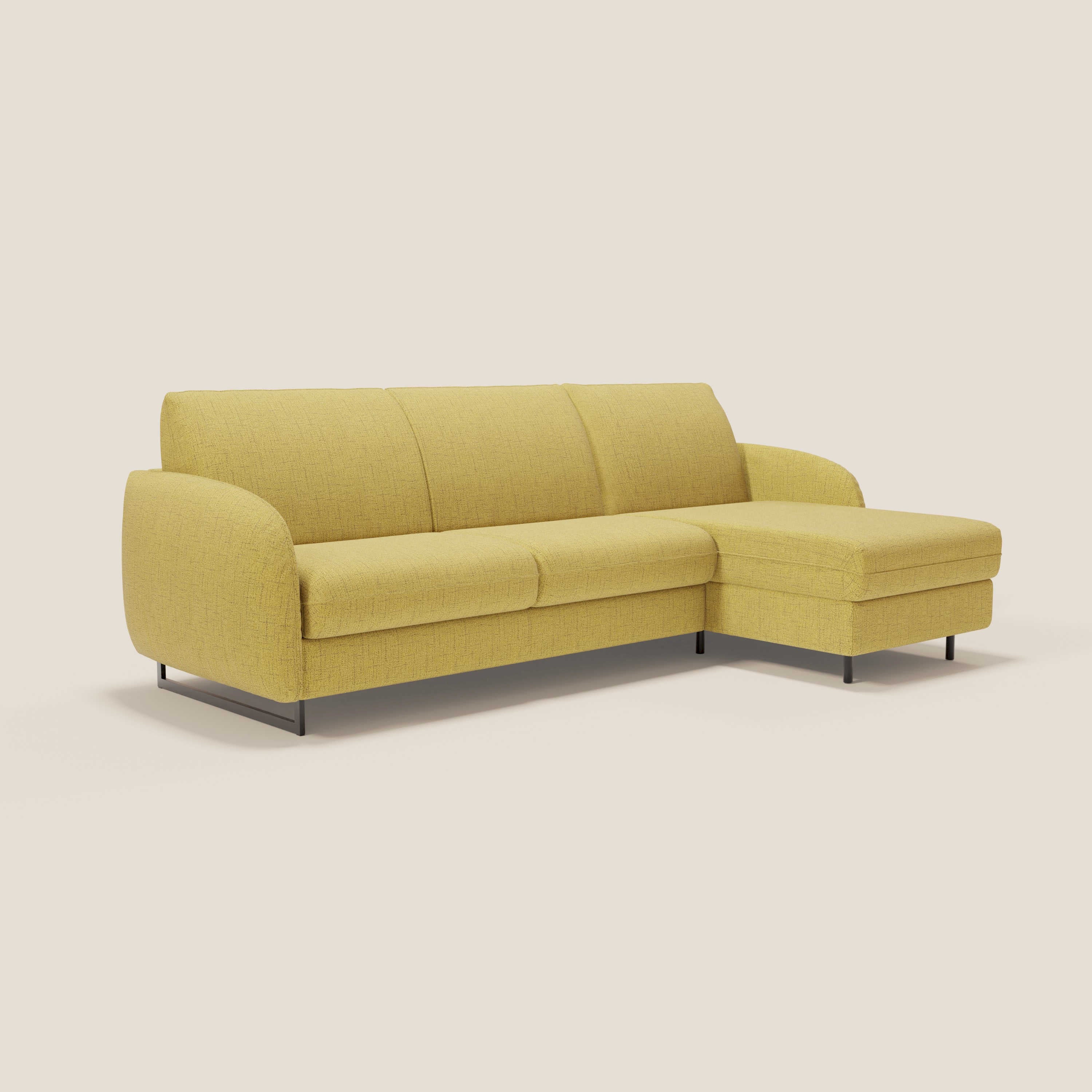Ninfea Divano Letto Angolare con Penisola Contenitore e Materasso H18 cm - piedini in metallo e Tessuto impermeabile T03 - divani.store