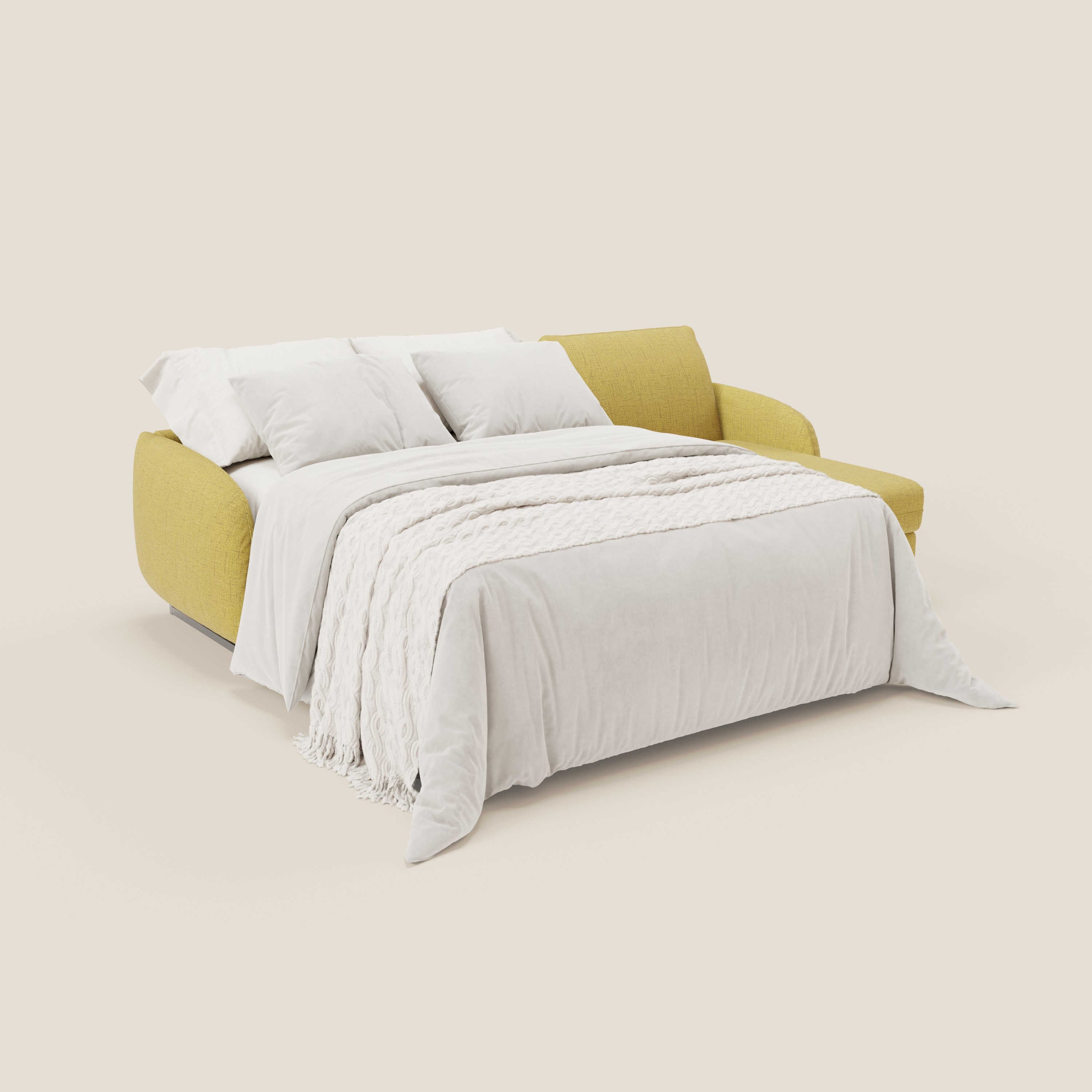 Ninfea Divano Letto Angolare con Penisola Contenitore e Materasso H18 cm - piedini in metallo e Tessuto impermeabile T03 - divani.store