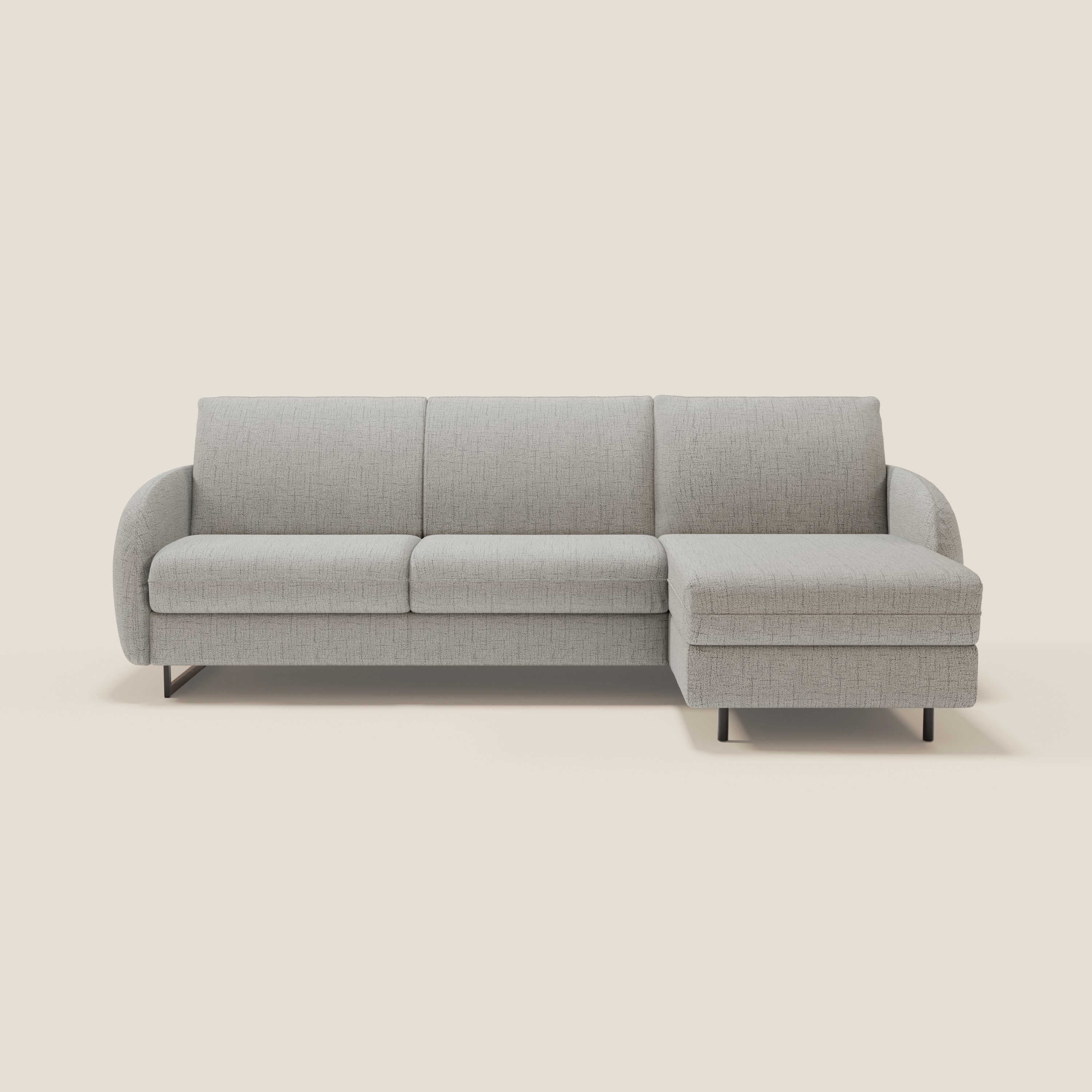 Ninfea Divano Letto Angolare con Penisola Contenitore e Materasso H18 cm - piedini in metallo e Tessuto impermeabile T03 - divani.store
