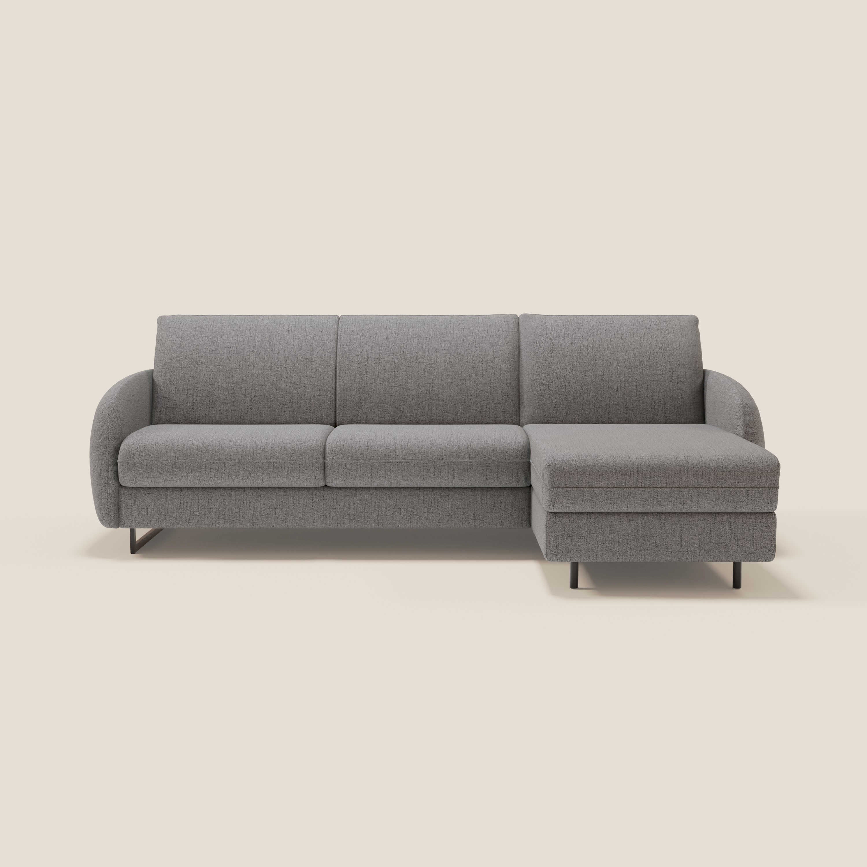 Ninfea Divano Letto Angolare con Penisola Contenitore e Materasso H18 cm - piedini in metallo e Tessuto impermeabile T03 - divani.store