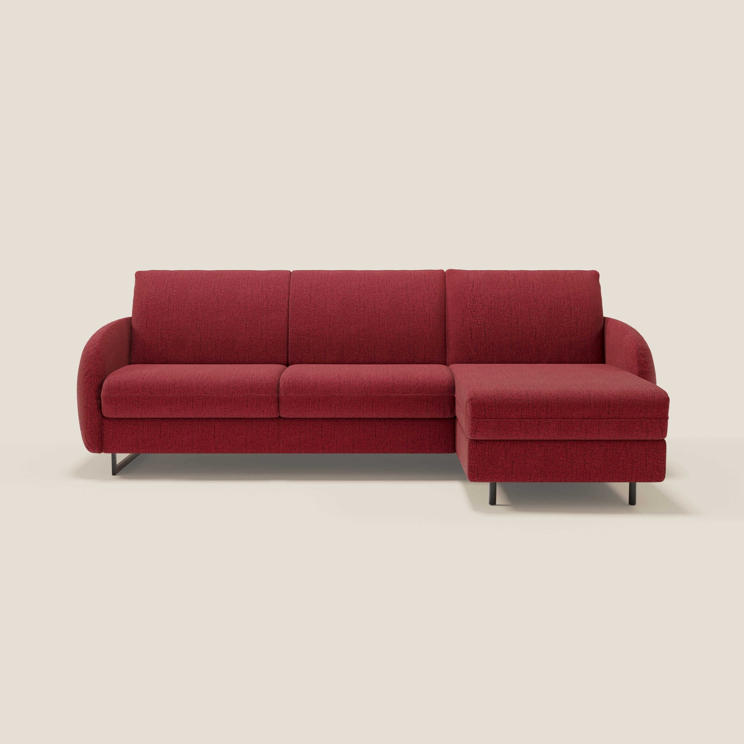 Ninfea Divano Letto Angolare con Penisola Contenitore e Materasso H18 cm - piedini in metallo e Tessuto impermeabile T03 - divani.store