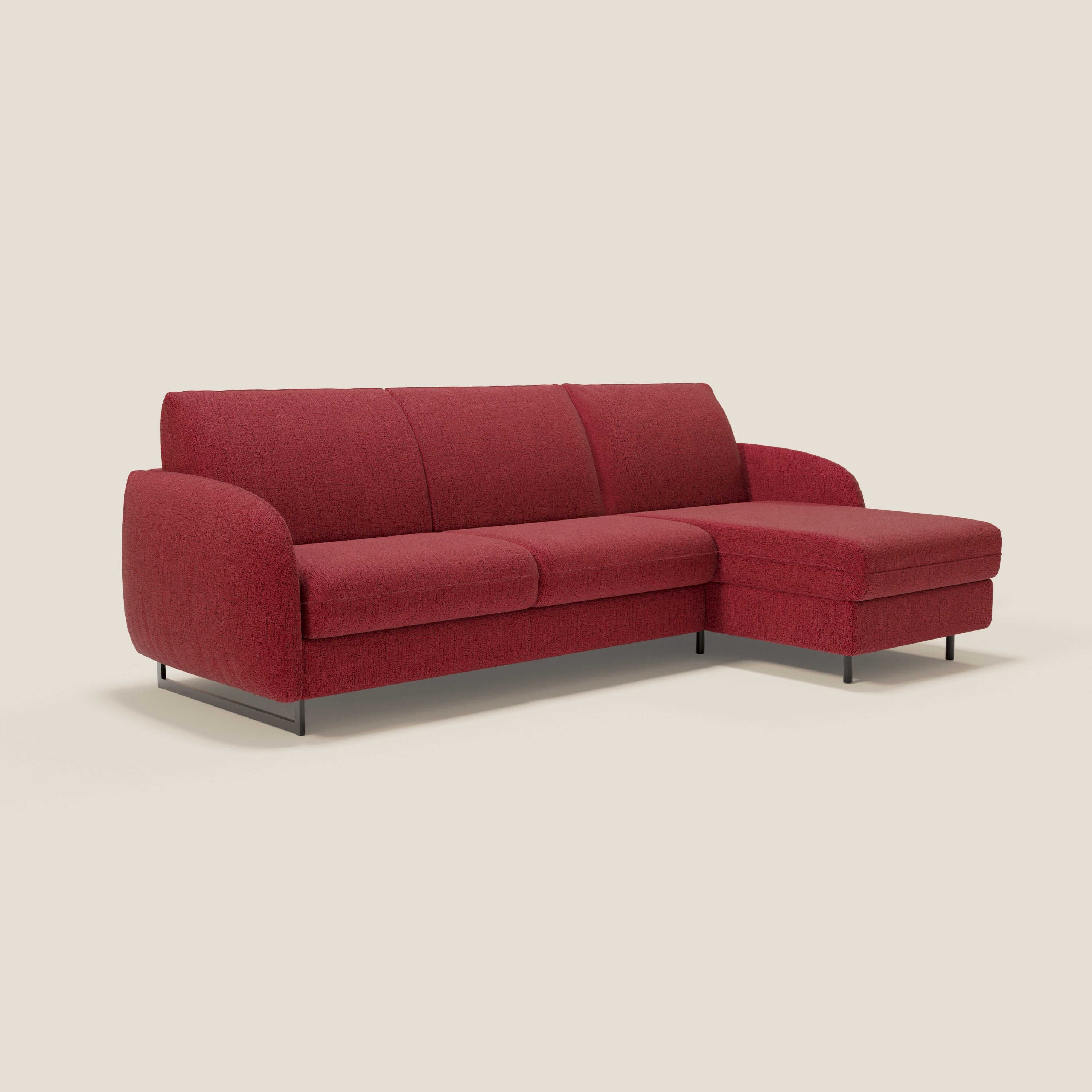Ninfea Divano Letto Angolare con Penisola Contenitore e Materasso H18 cm - piedini in metallo e Tessuto impermeabile T03 - divani.store