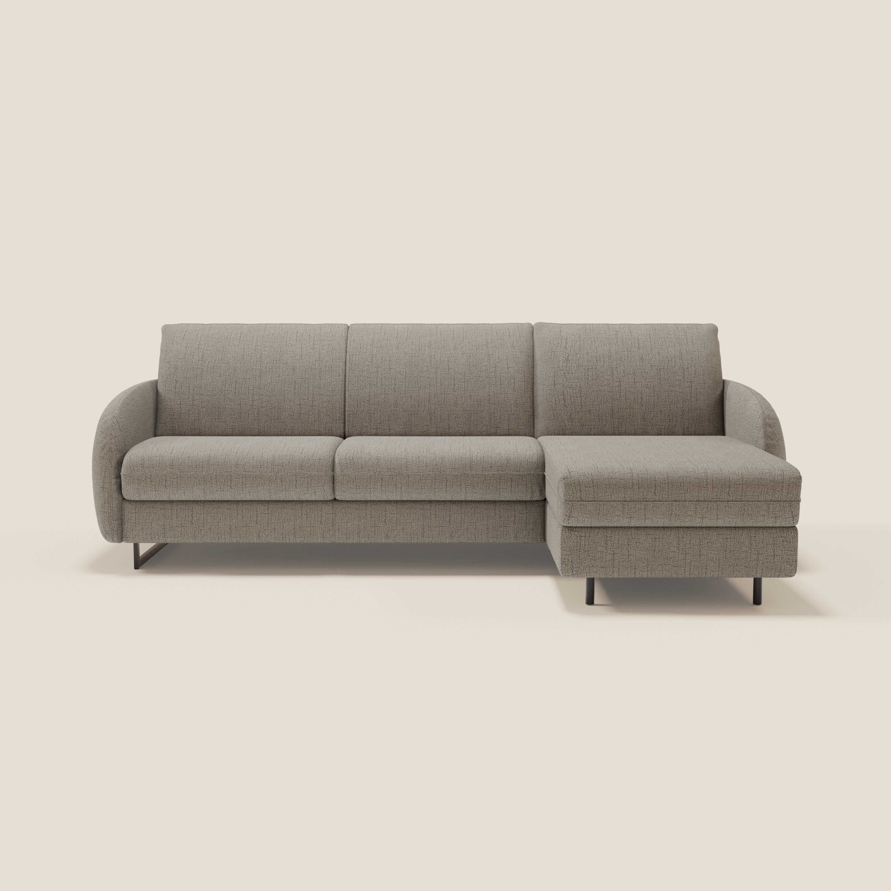 Ninfea Divano Letto Angolare con Penisola Contenitore e Materasso H18 cm - piedini in metallo e Tessuto impermeabile T03 - divani.store