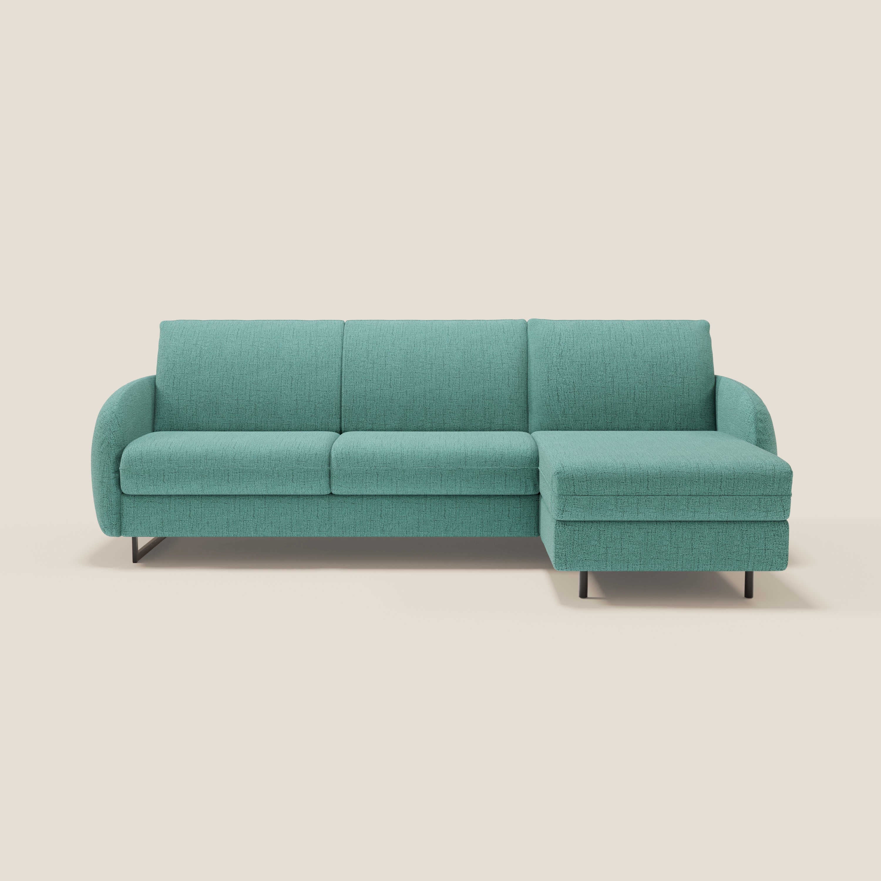 Ninfea Divano Letto Angolare con Penisola Contenitore e Materasso H18 cm - piedini in metallo e Tessuto impermeabile T03 - divani.store